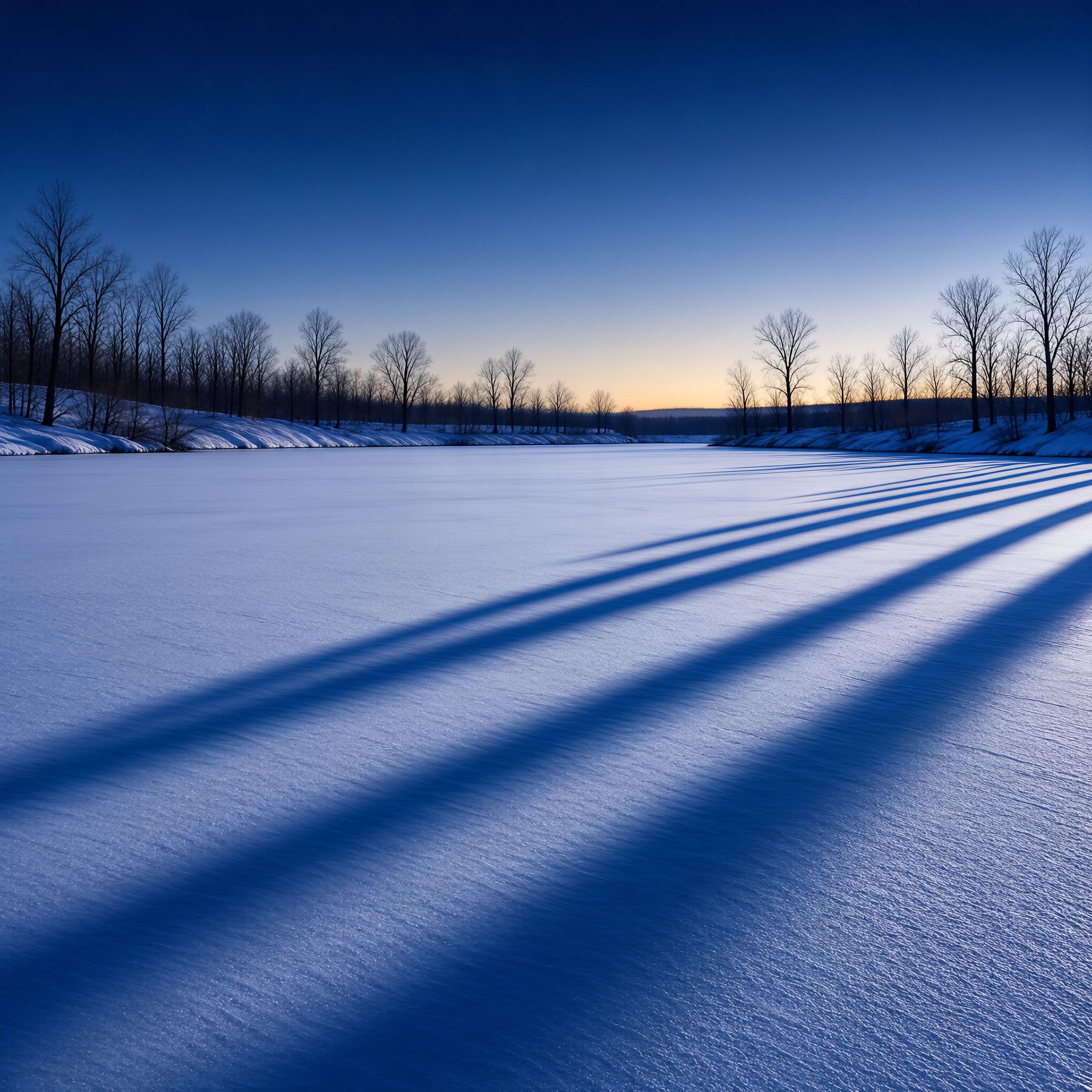 Winter Lake with Long Shadows