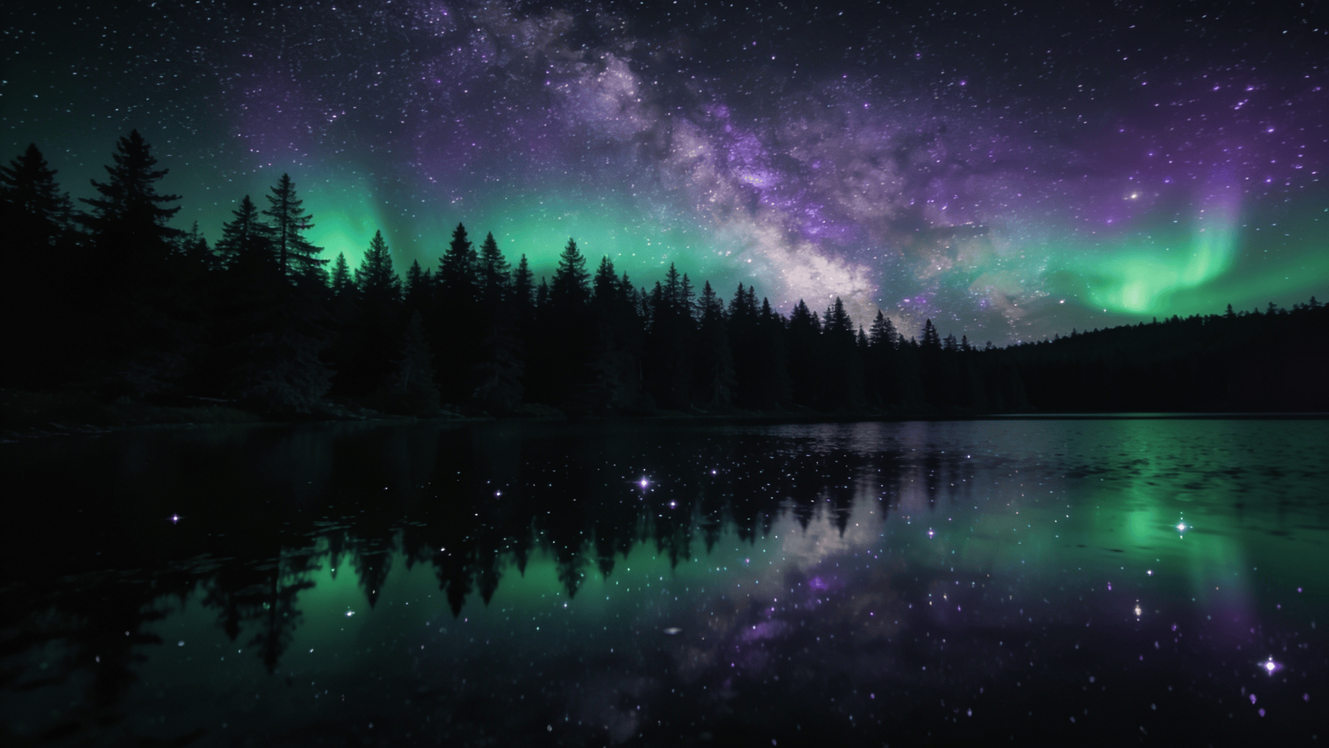 Milky Way and Aurora Above Pine Lake