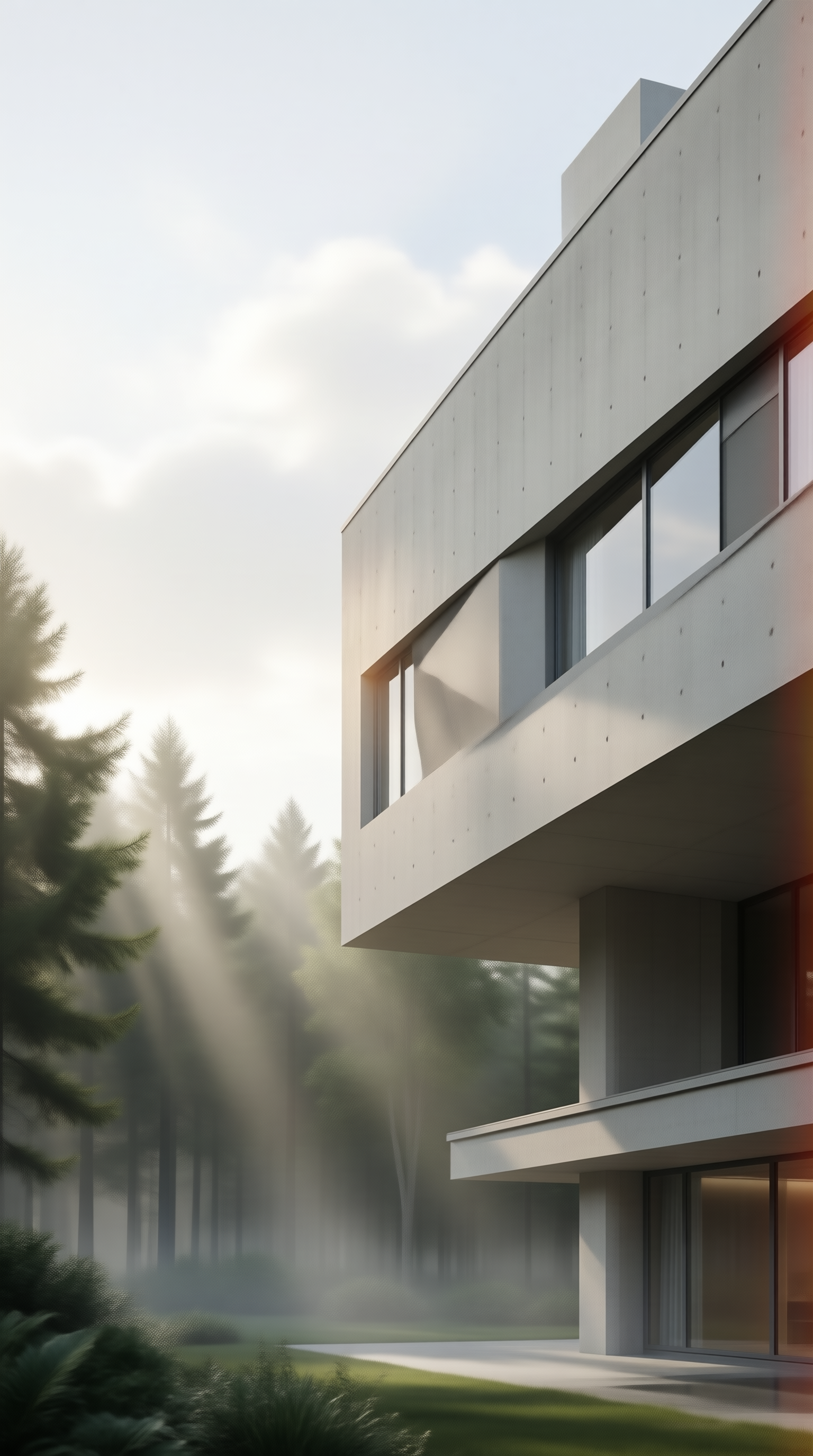 Modern Concrete Villa in Misty Forest