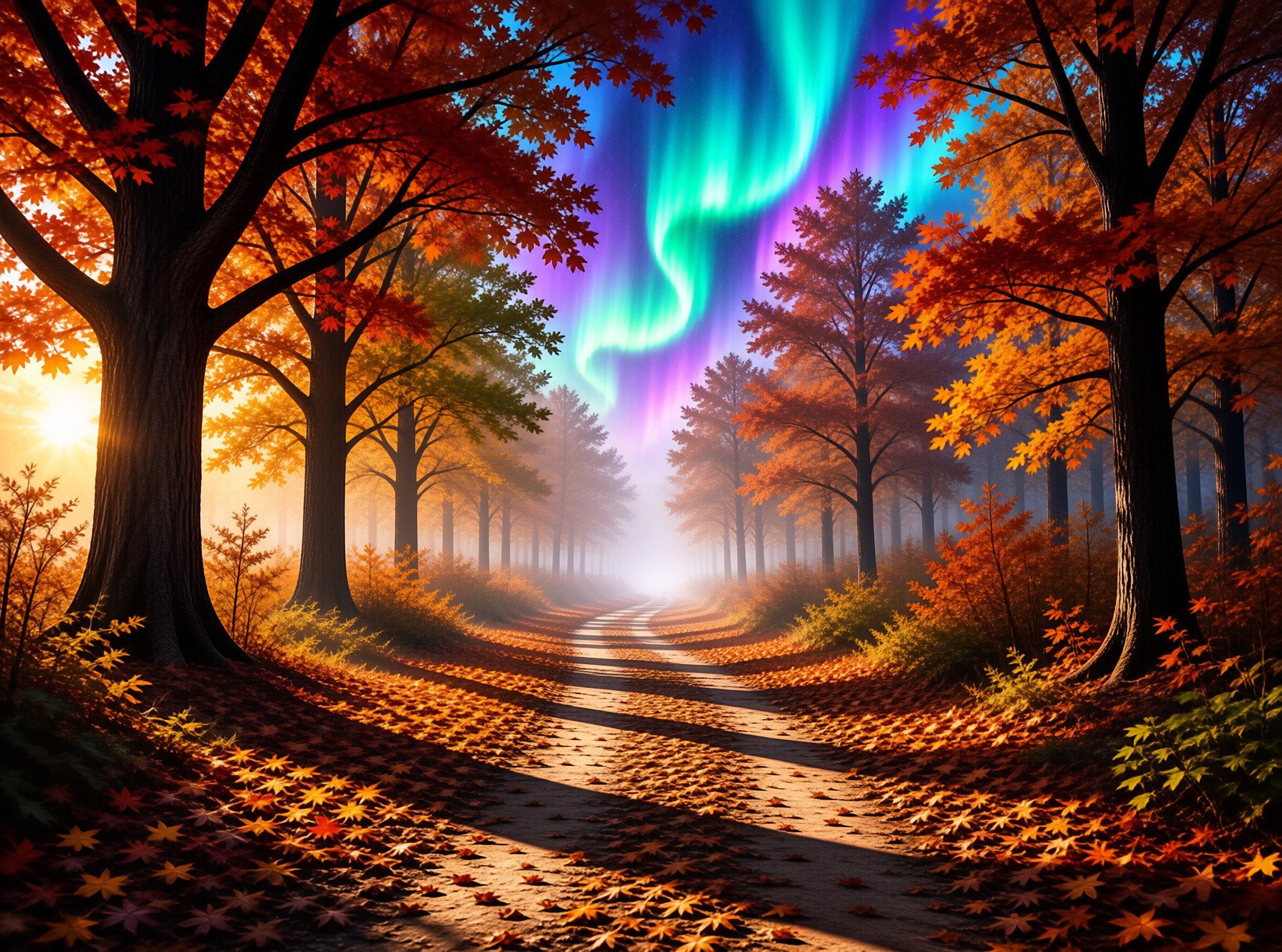 Autumn Forest with Aurora