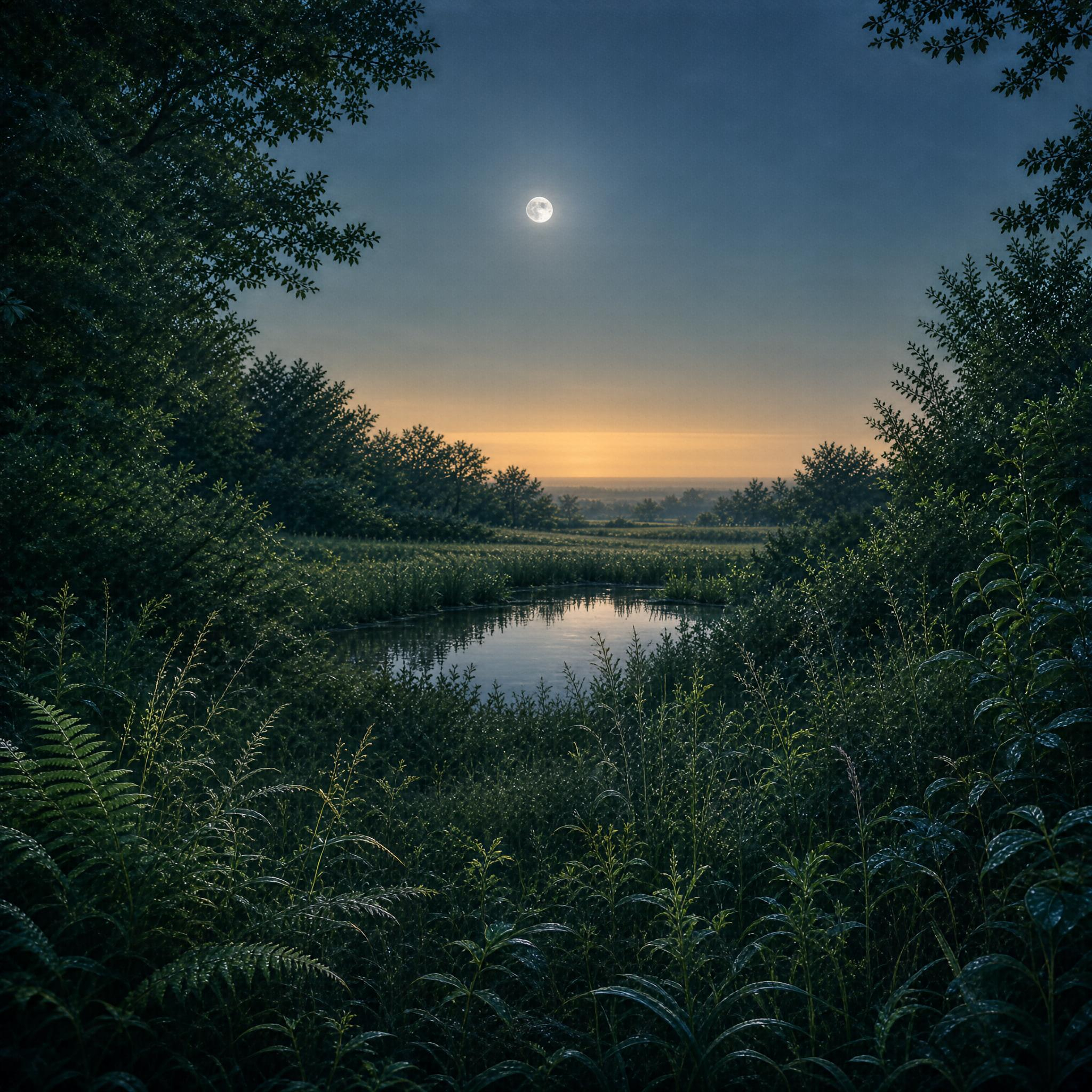 Moonlit Wetland Twilight