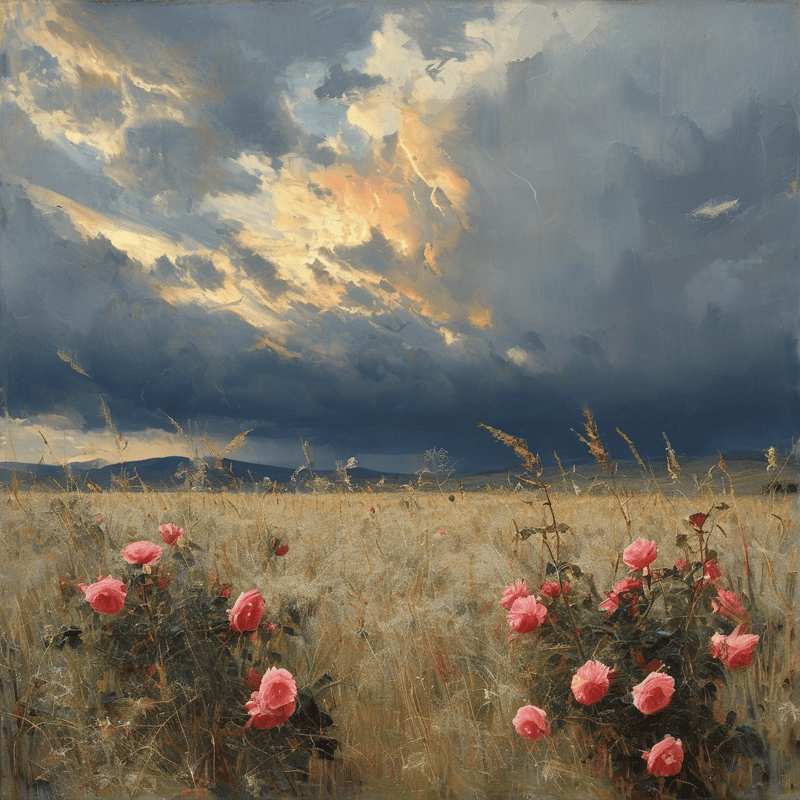 Dramatic Sky Over Rose Field