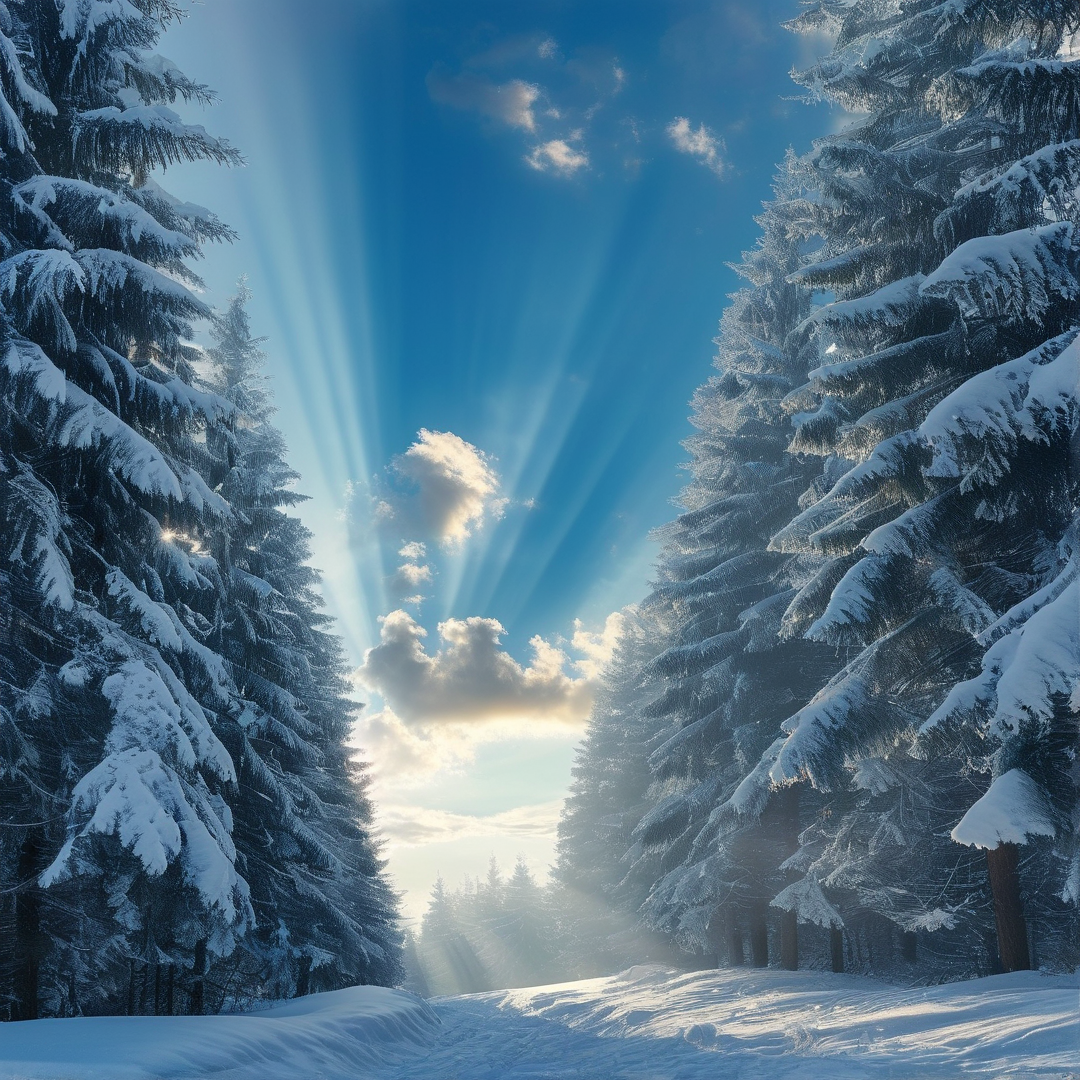 Sunlit Snowy Forest Path