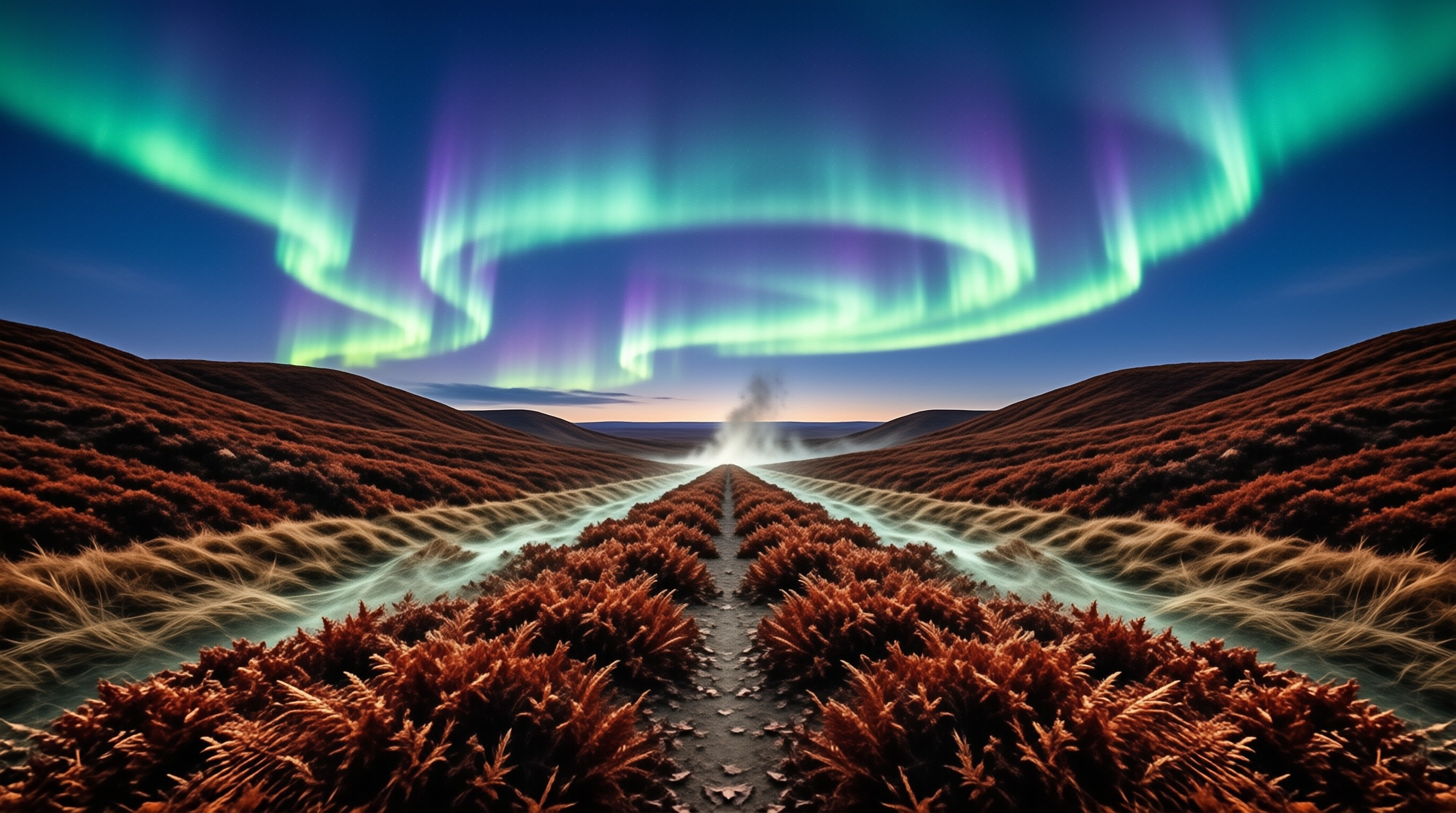 Aurora over Rolling Hills