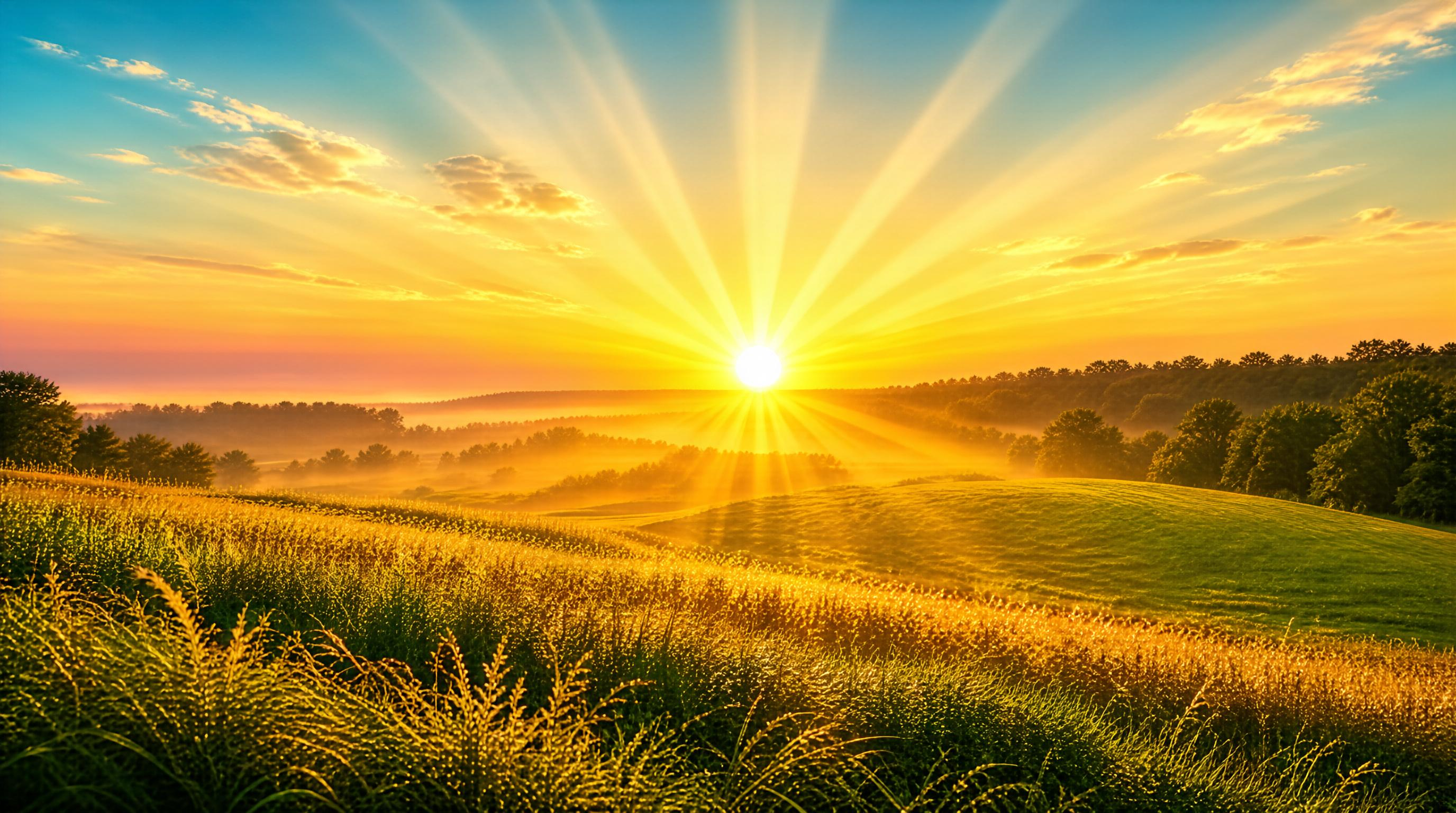 Sunrise Over Rolling Fields