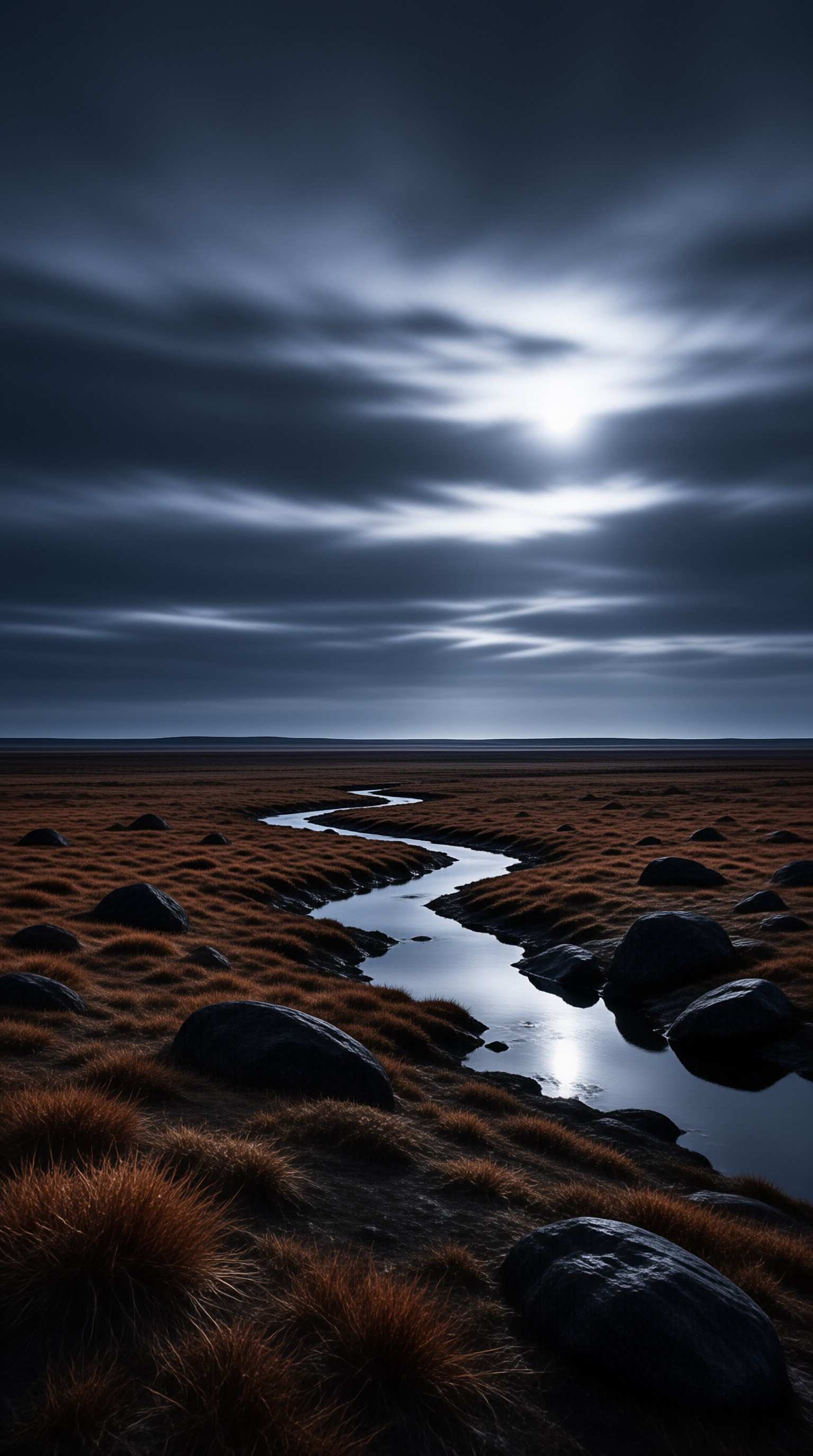Winding River Under Dark Sky