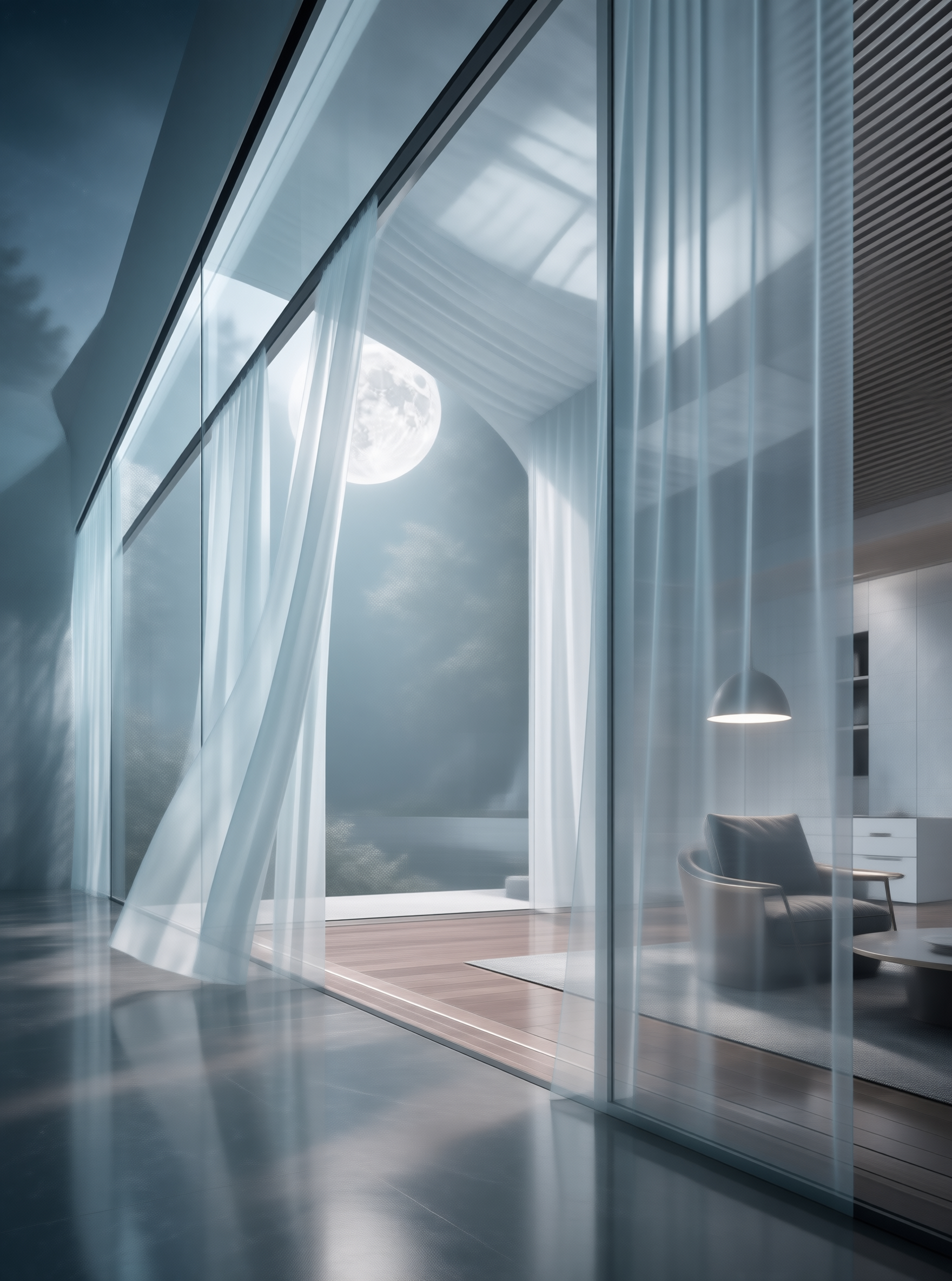 Modern Interior with Moonlight