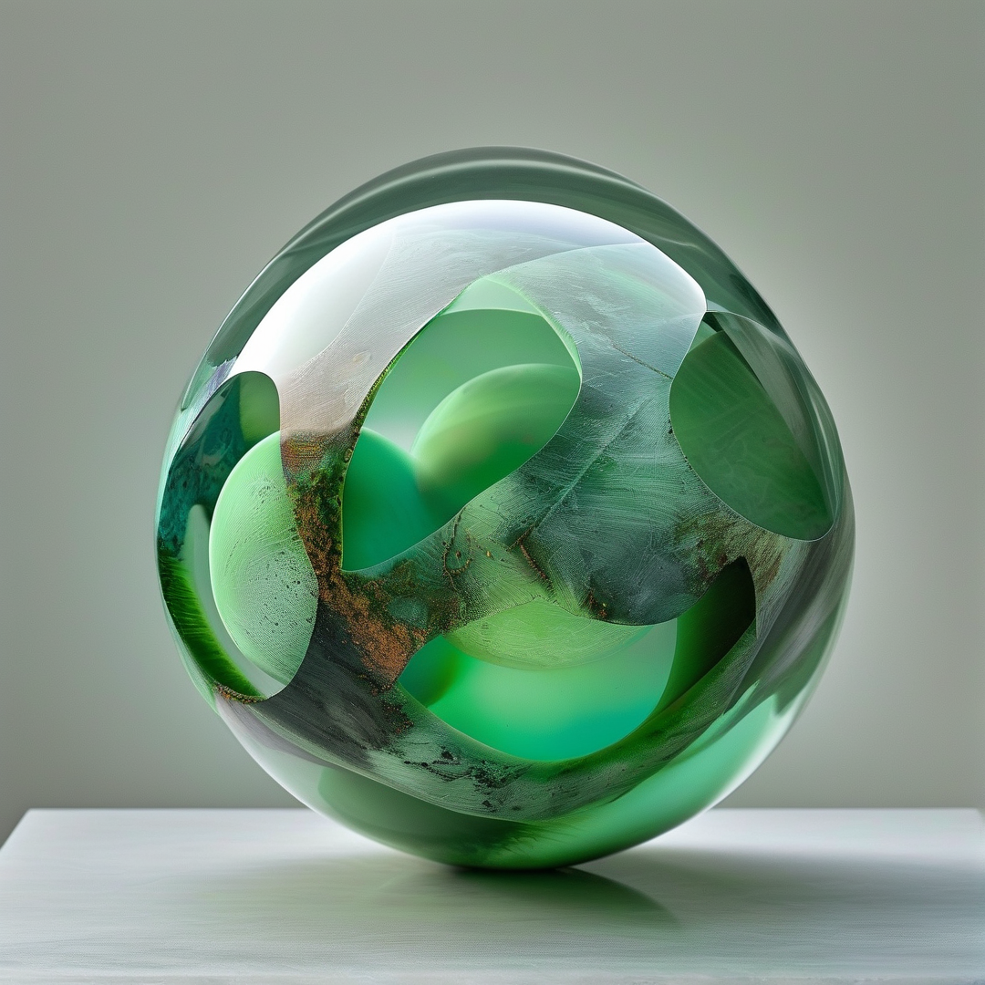 Green Glass Sphere Sculpture