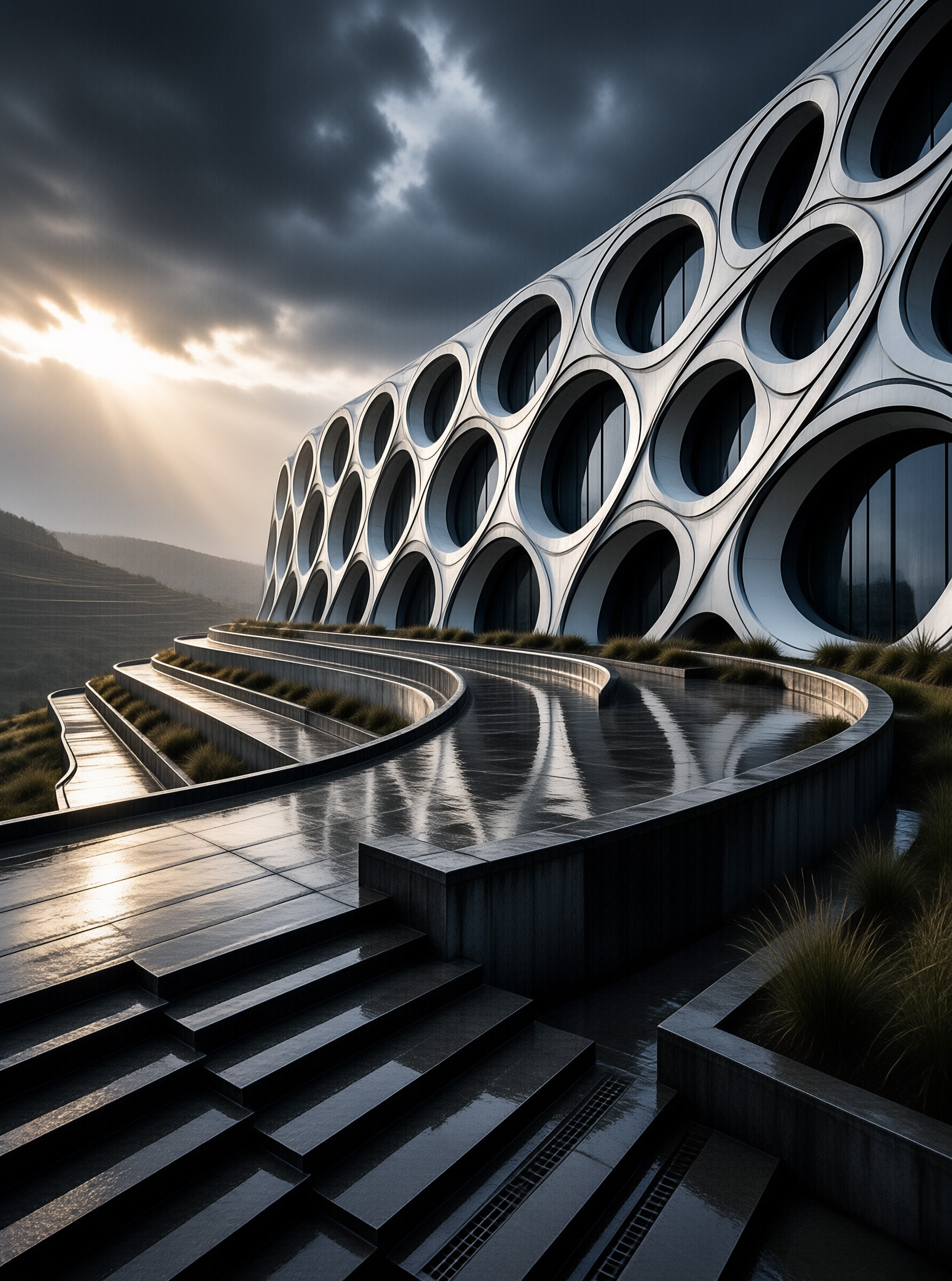 Futuristic Hillside Building