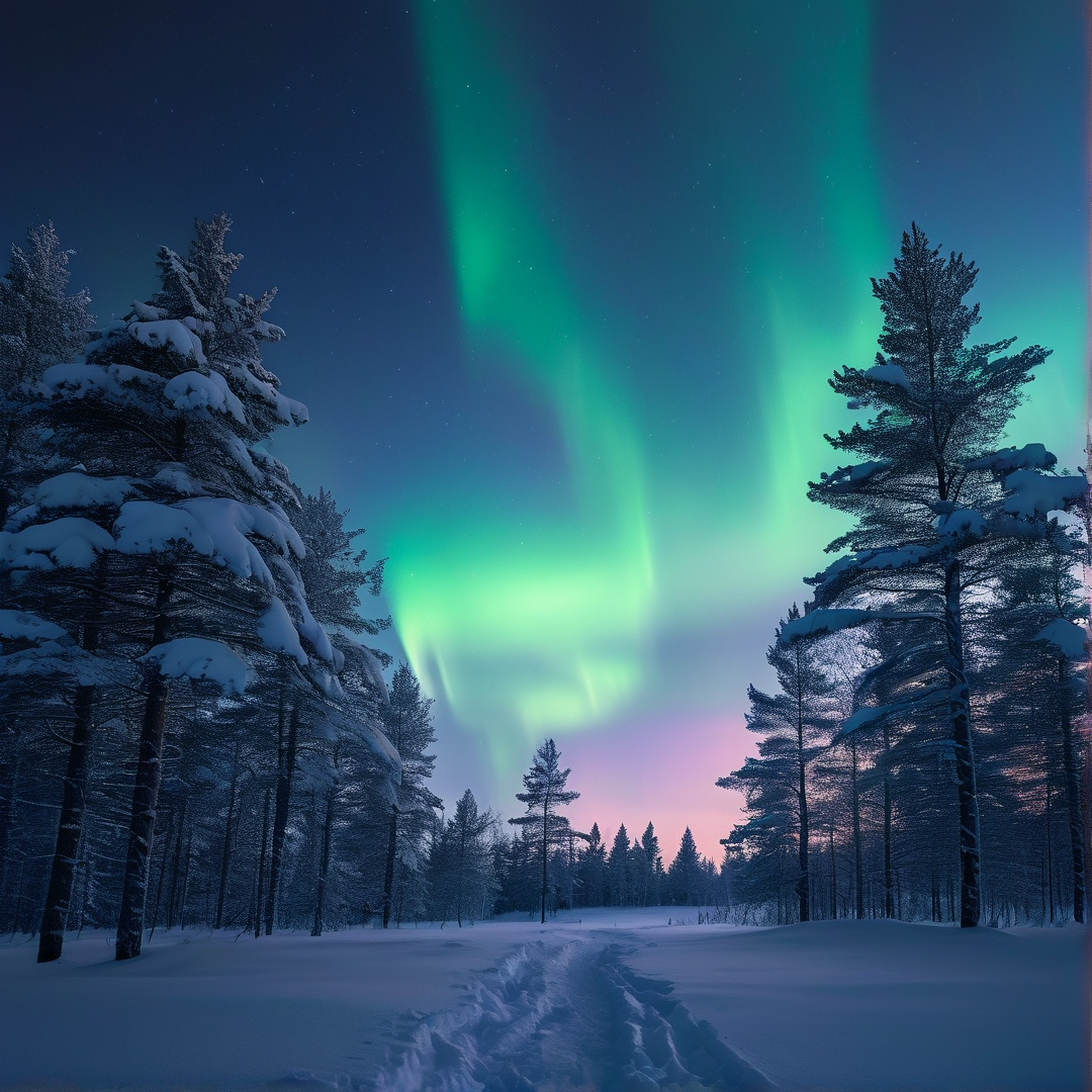 Northern Lights Snowy Night