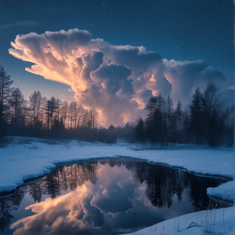 Snowy Night Cloud Reflection