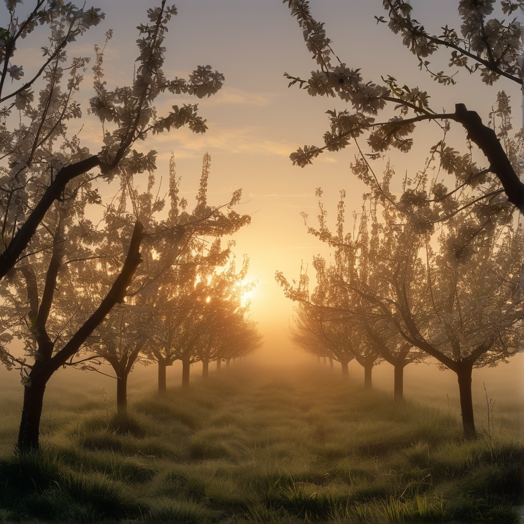 Foggy Blossoming Orchard