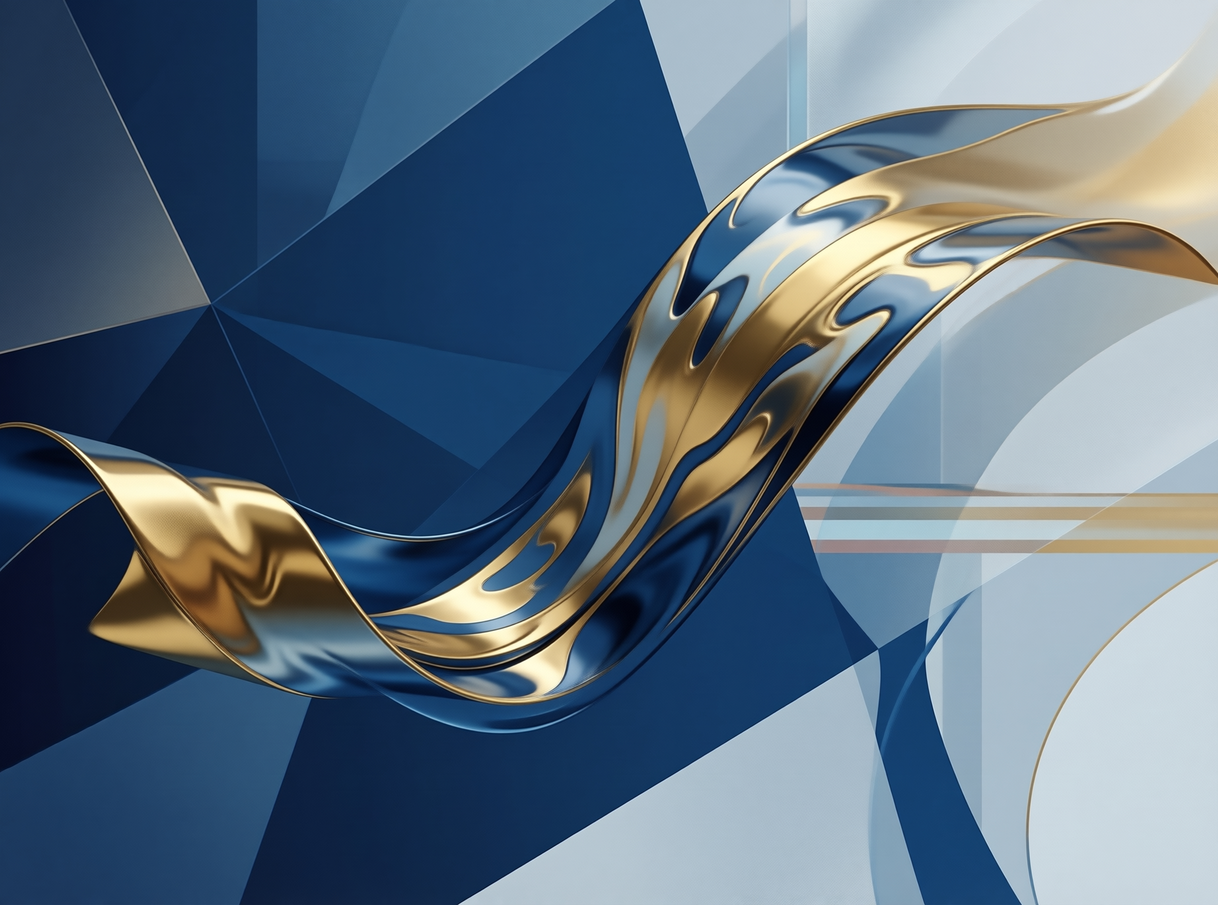 Gold Ribbon on Blue Shapes