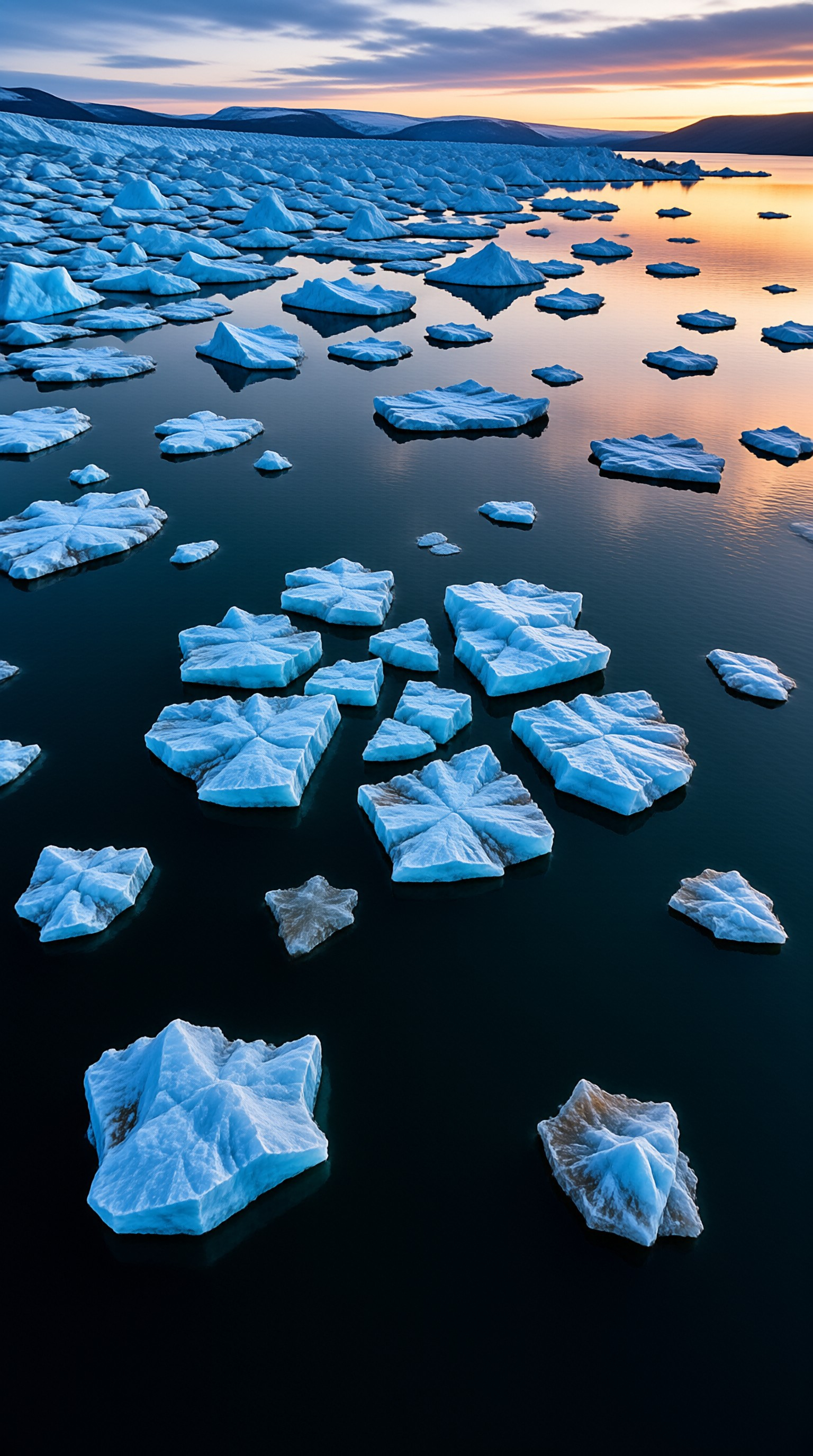 Floating Ice Blocks at Sunset