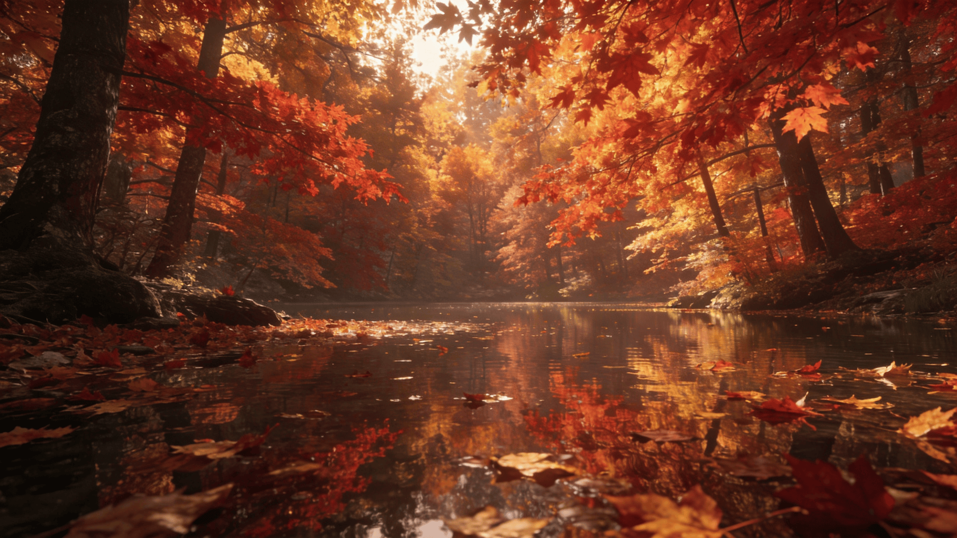 Autumn Forest Reflected in Still Water