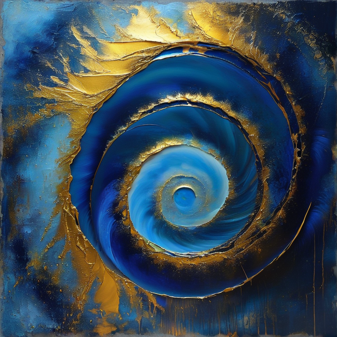 Blue and Gold Spiral Art