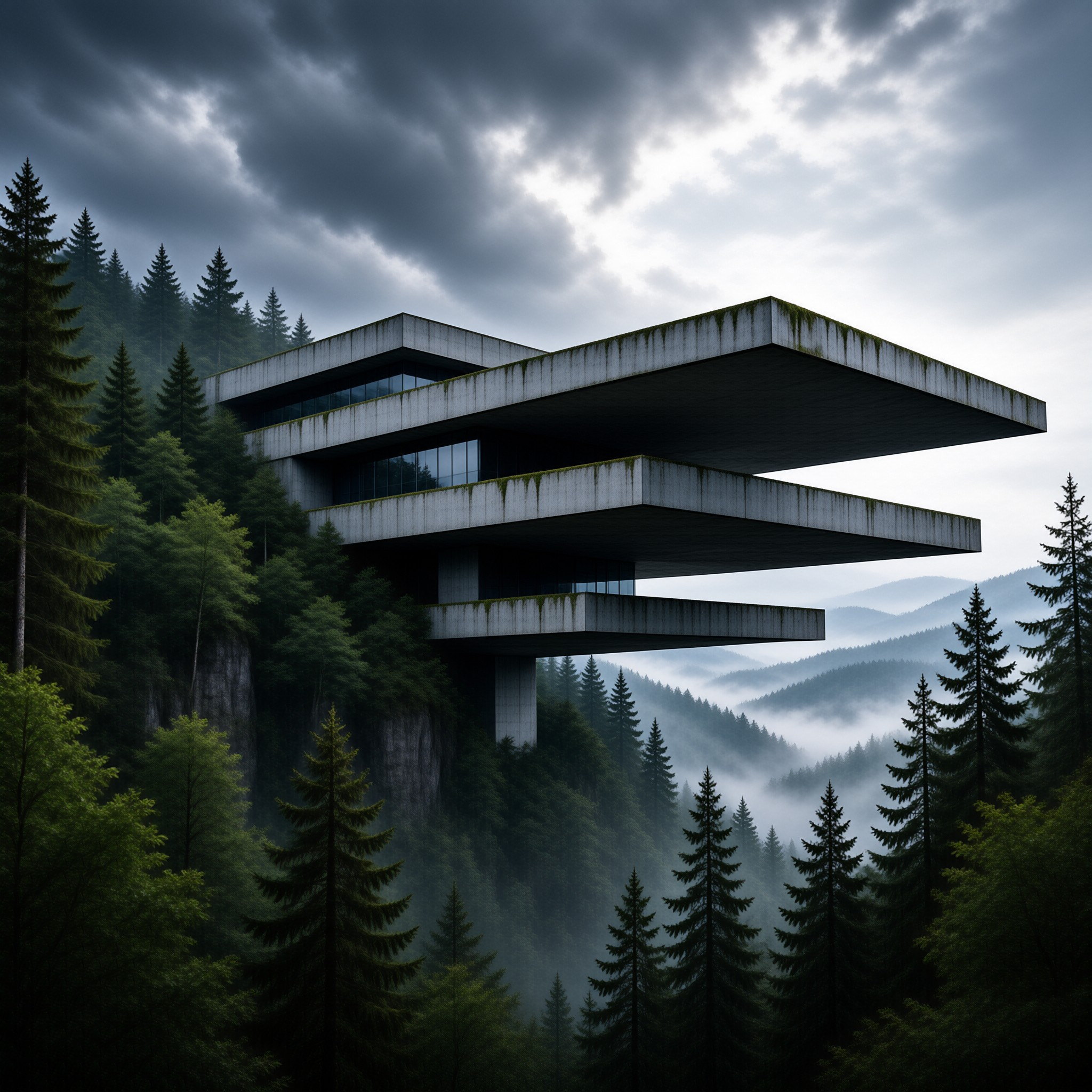 Brutalist Building on Cliff