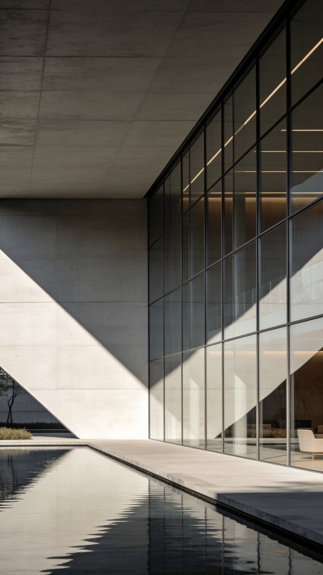 Cultural Center with Glass Curtain Wall — Reflecting Pool