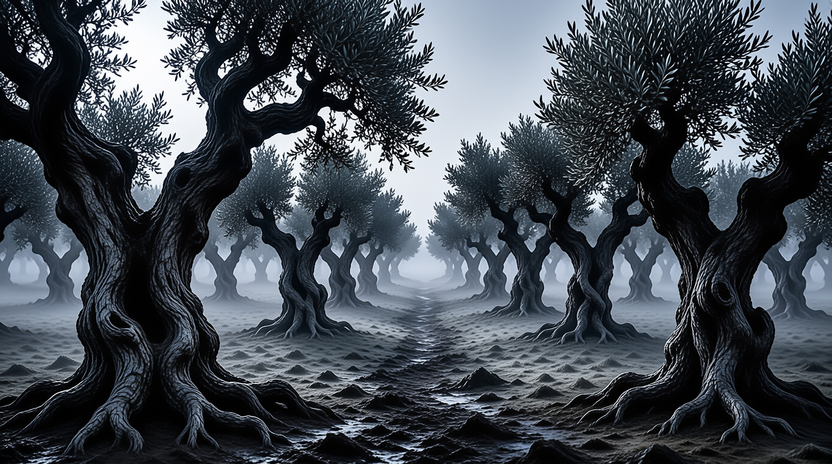 Gnarled Trees in Mist
