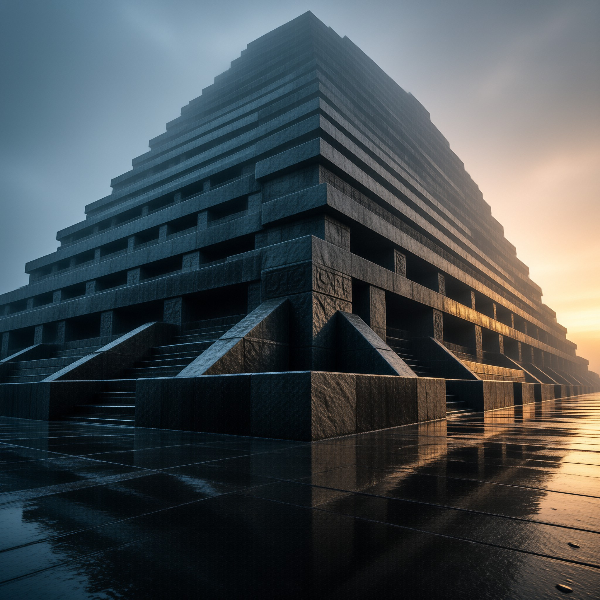 Misty Stepped Pyramid at Dusk