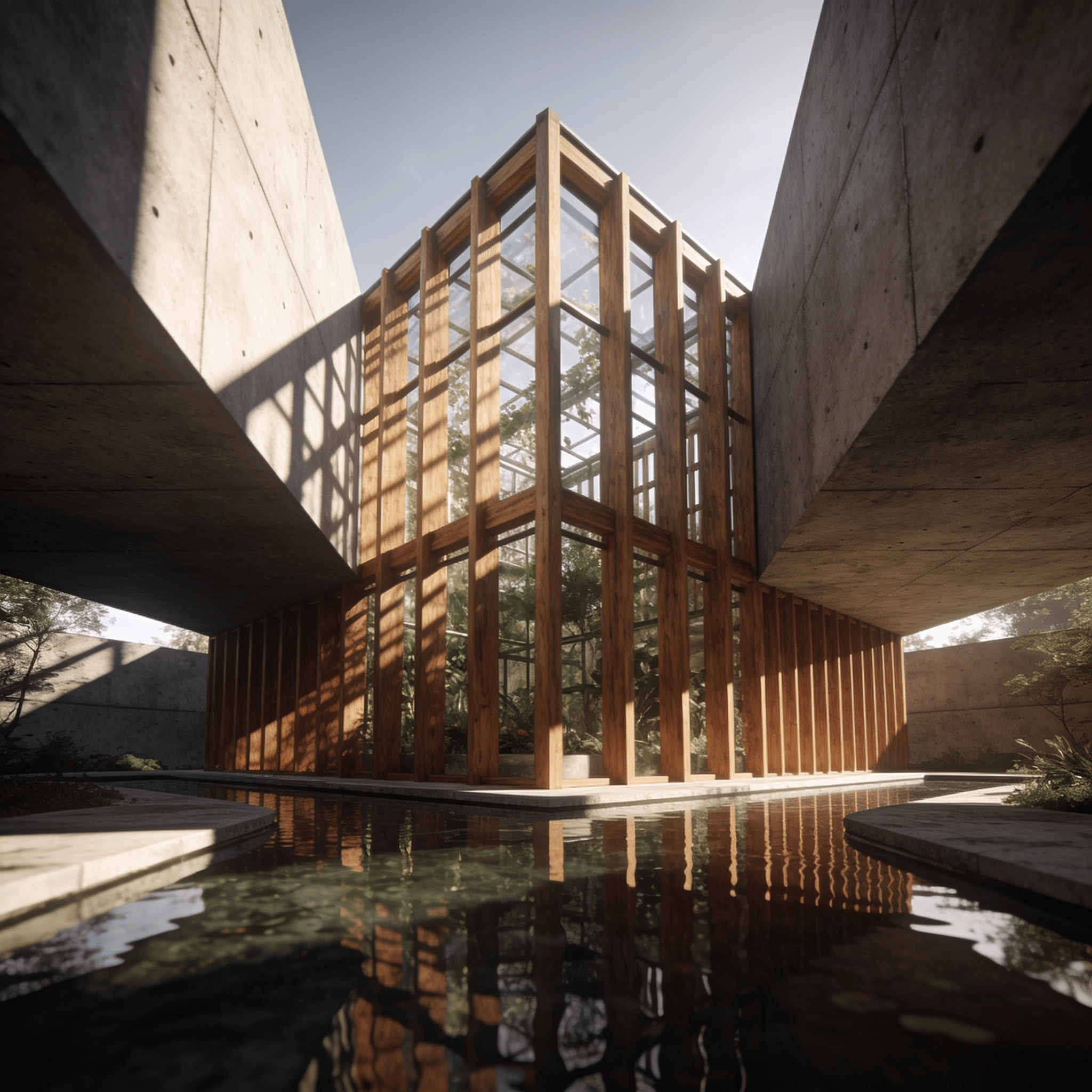 Greenhouse with Wooden Lattice — Reflecting Pool
