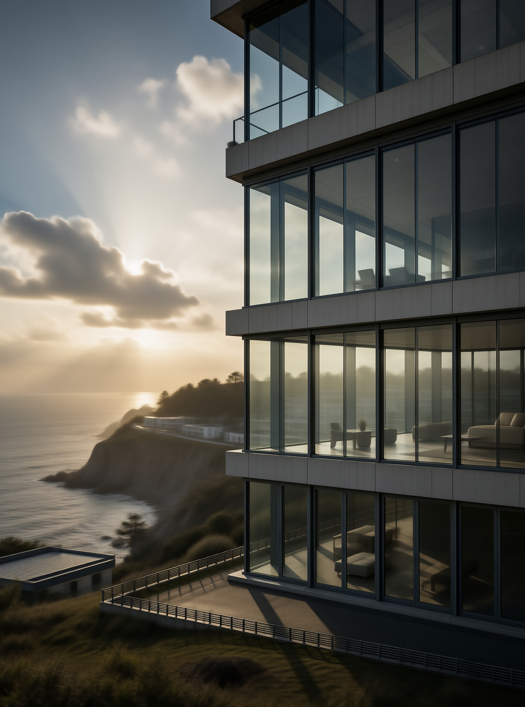 Sunset View of Glass Building