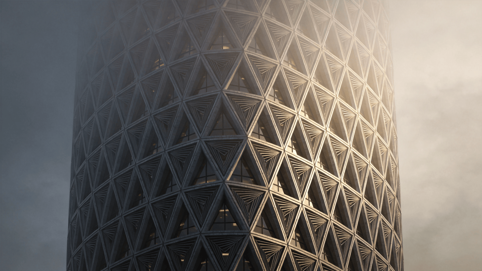 Tower with Parametric Facade — Foggy Morning