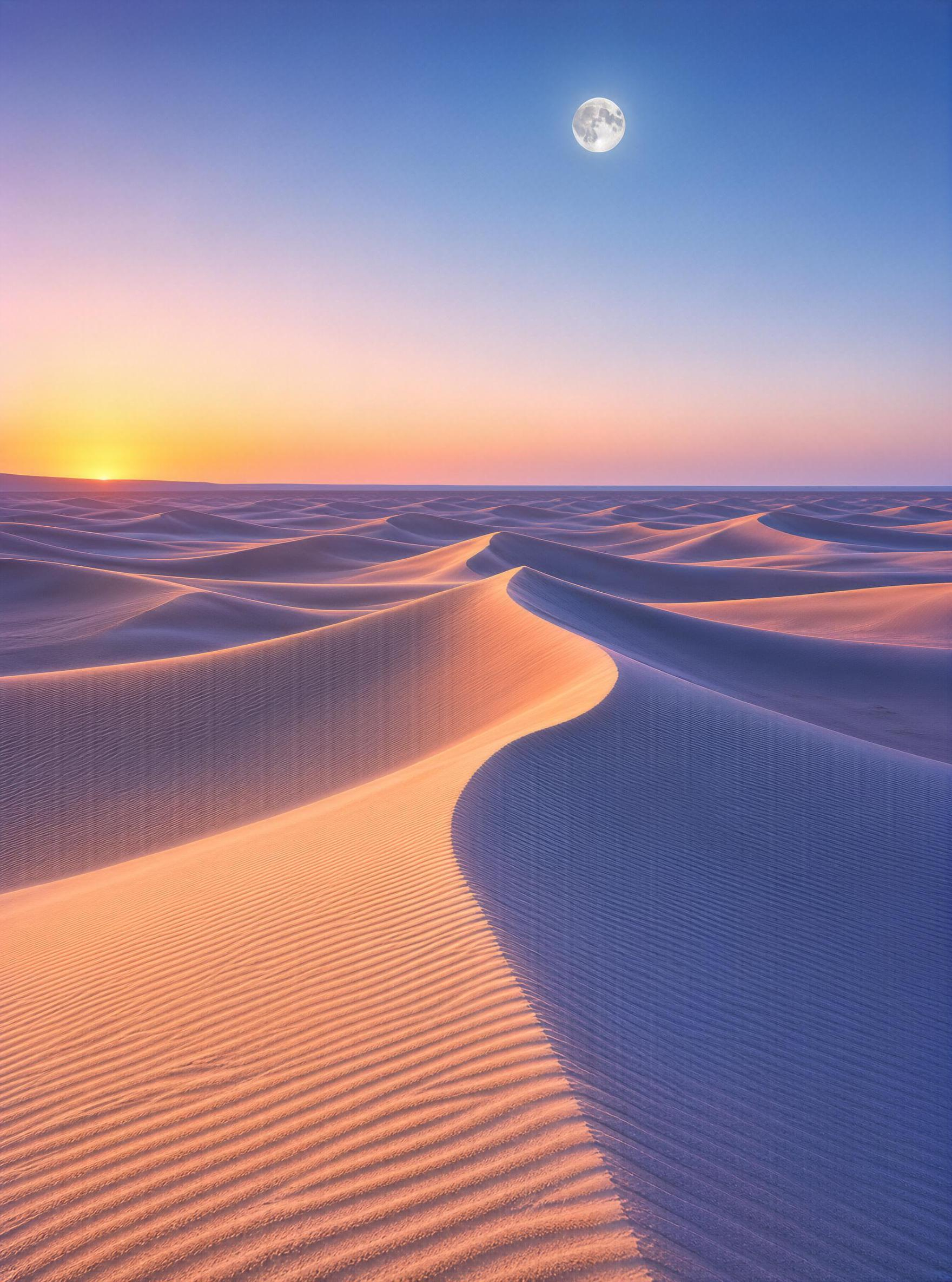Desert Sunset with Moon