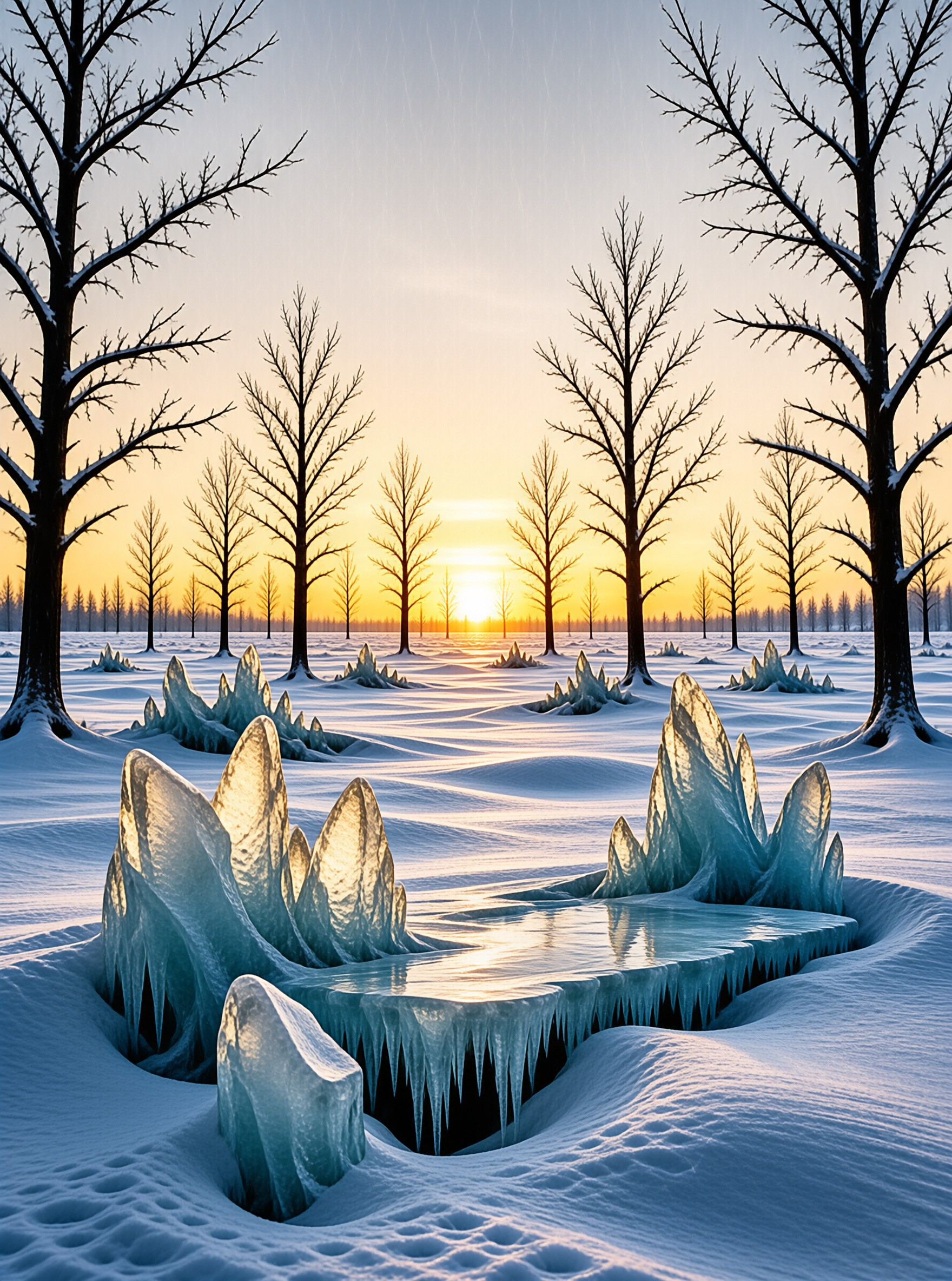 Winter Ice and Sunset