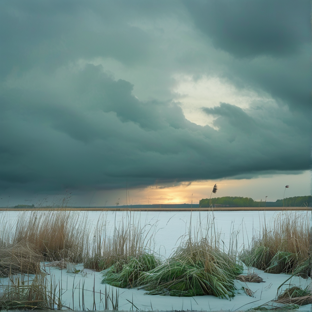 Stormy Sky Over Snowy Lake