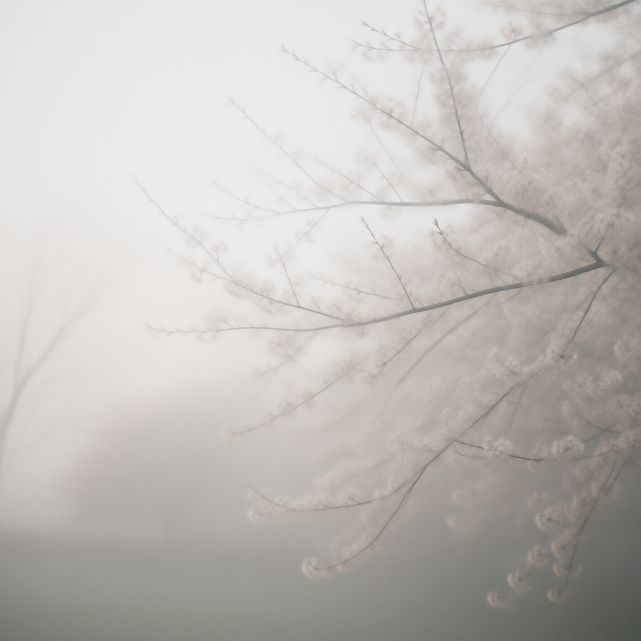 Cherry Blossoms in Foggy Mist