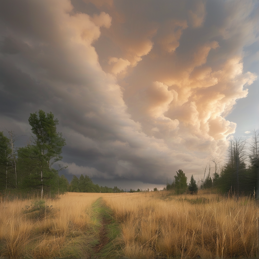 Dramatic Clouds Over Field
