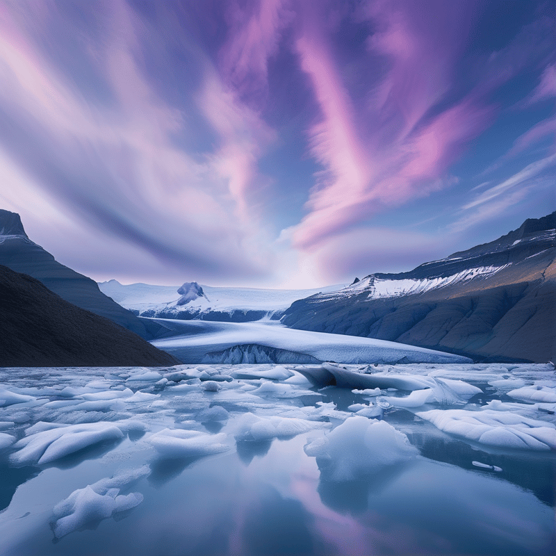 Glacial Lagoon Under Pink Sky