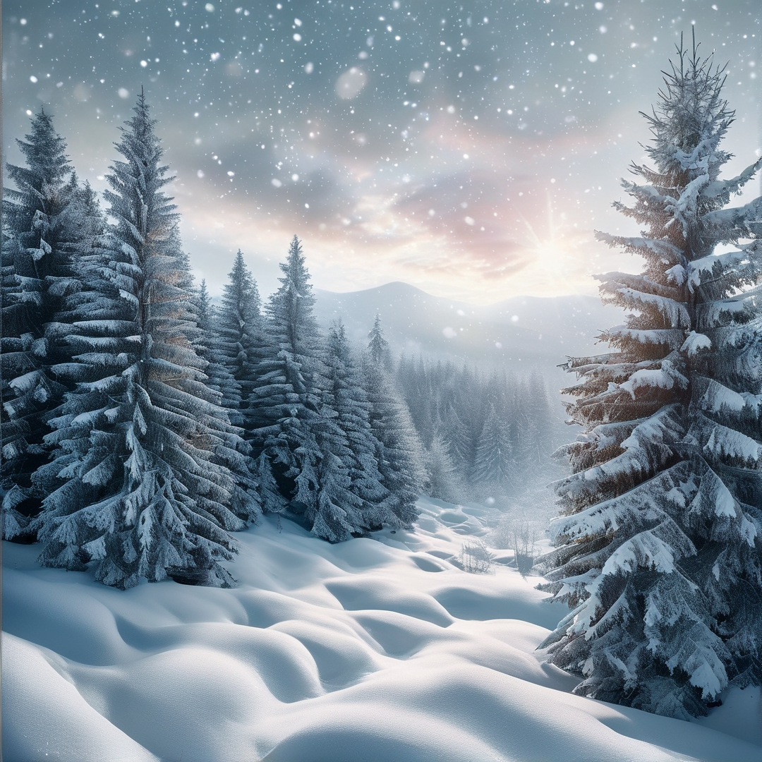Snowy Pine Forest at Dawn