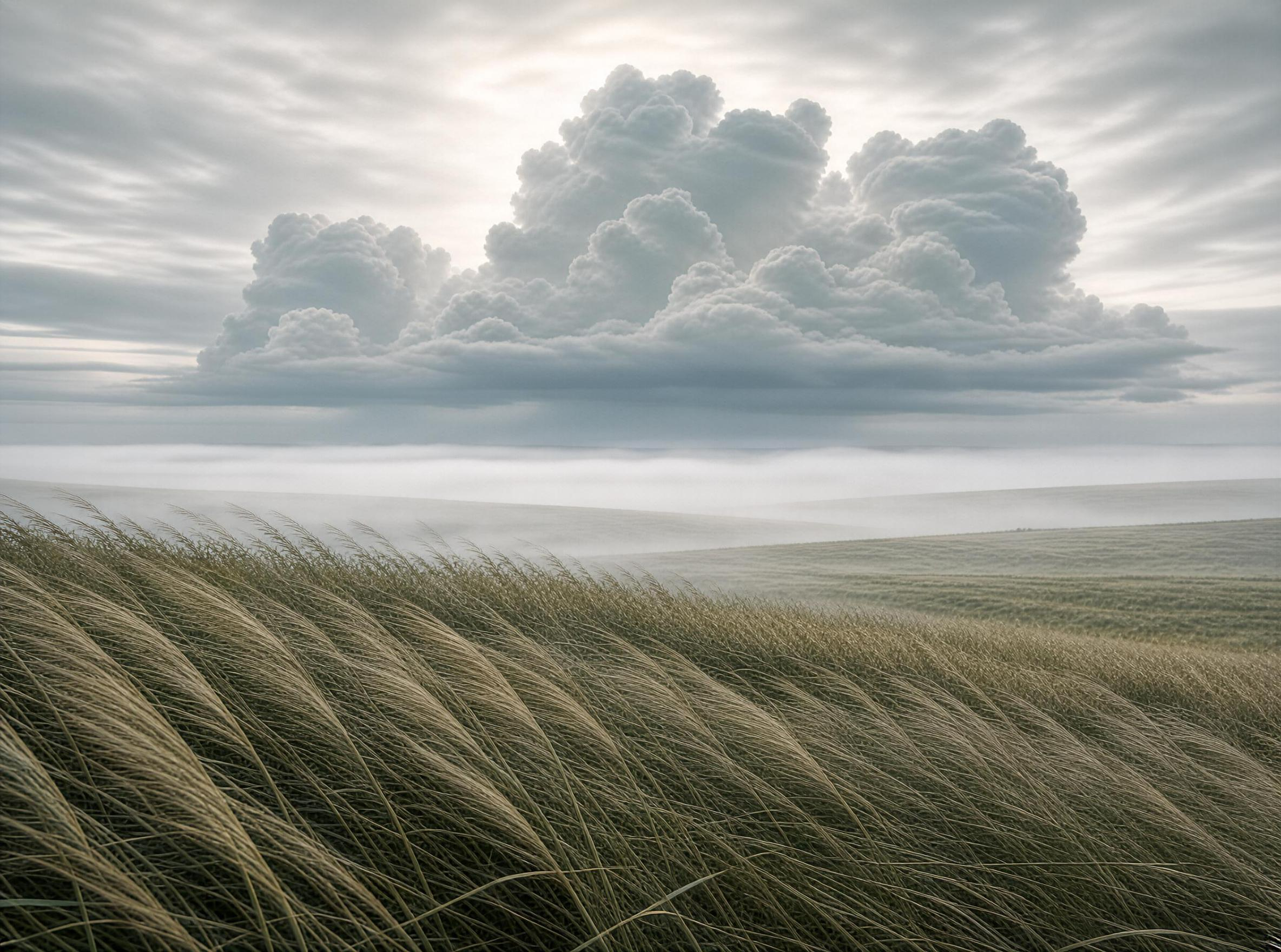 Misty Grassland Landscape