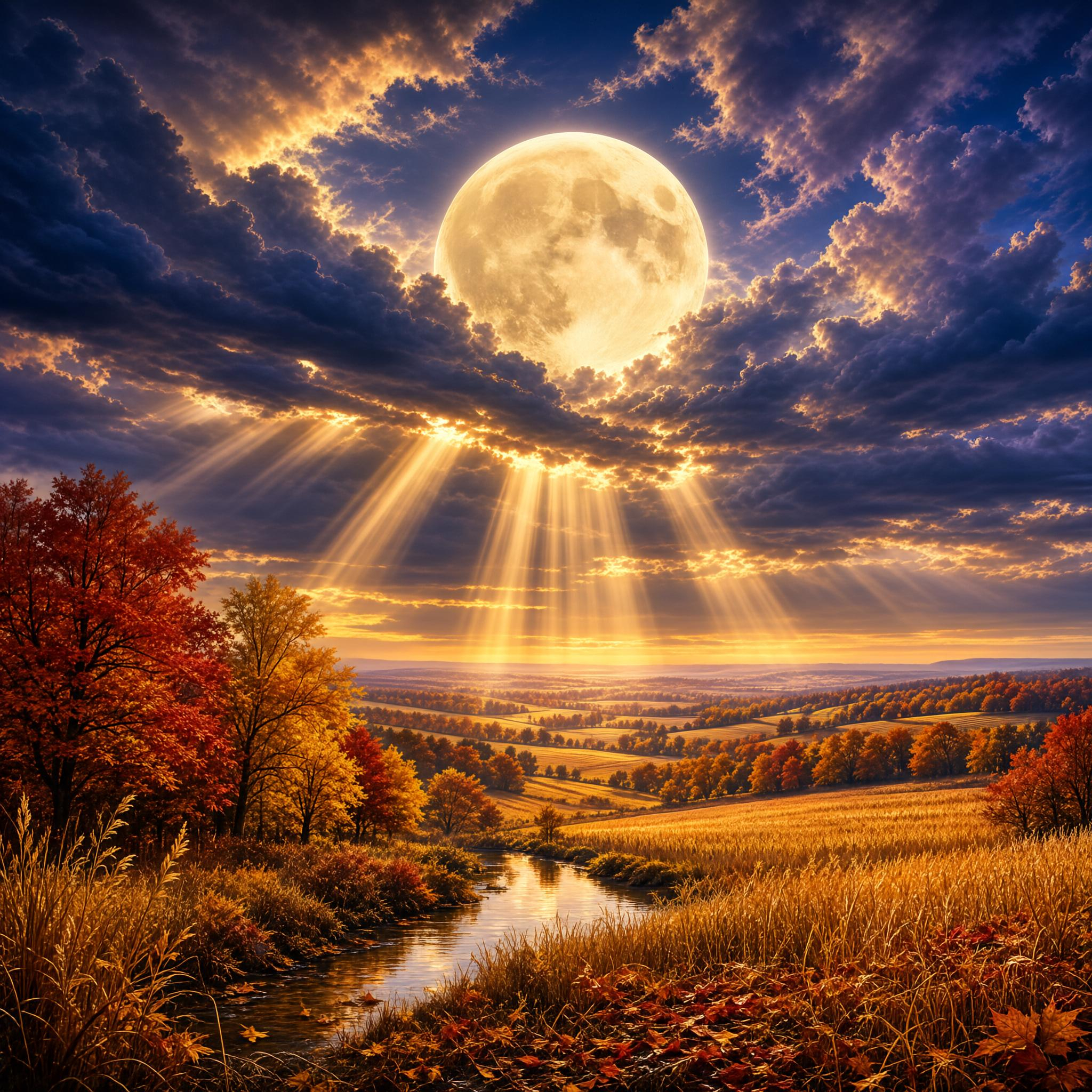 Full Moon Over Autumn Landscape