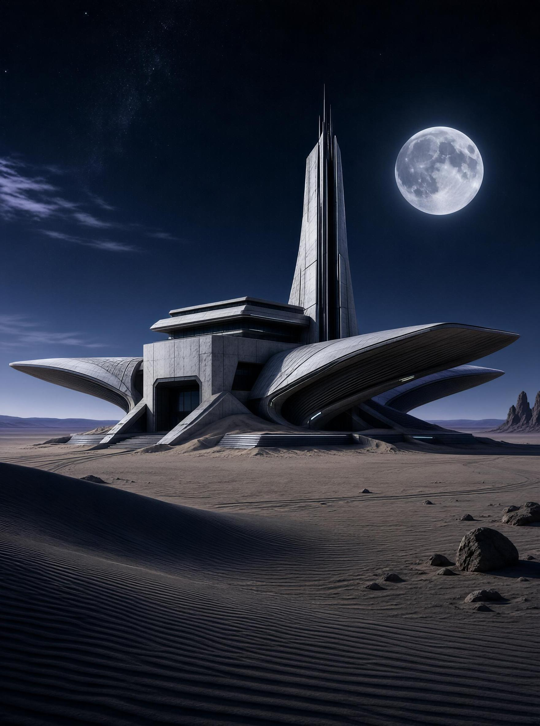 Futuristic Desert Structure at Night