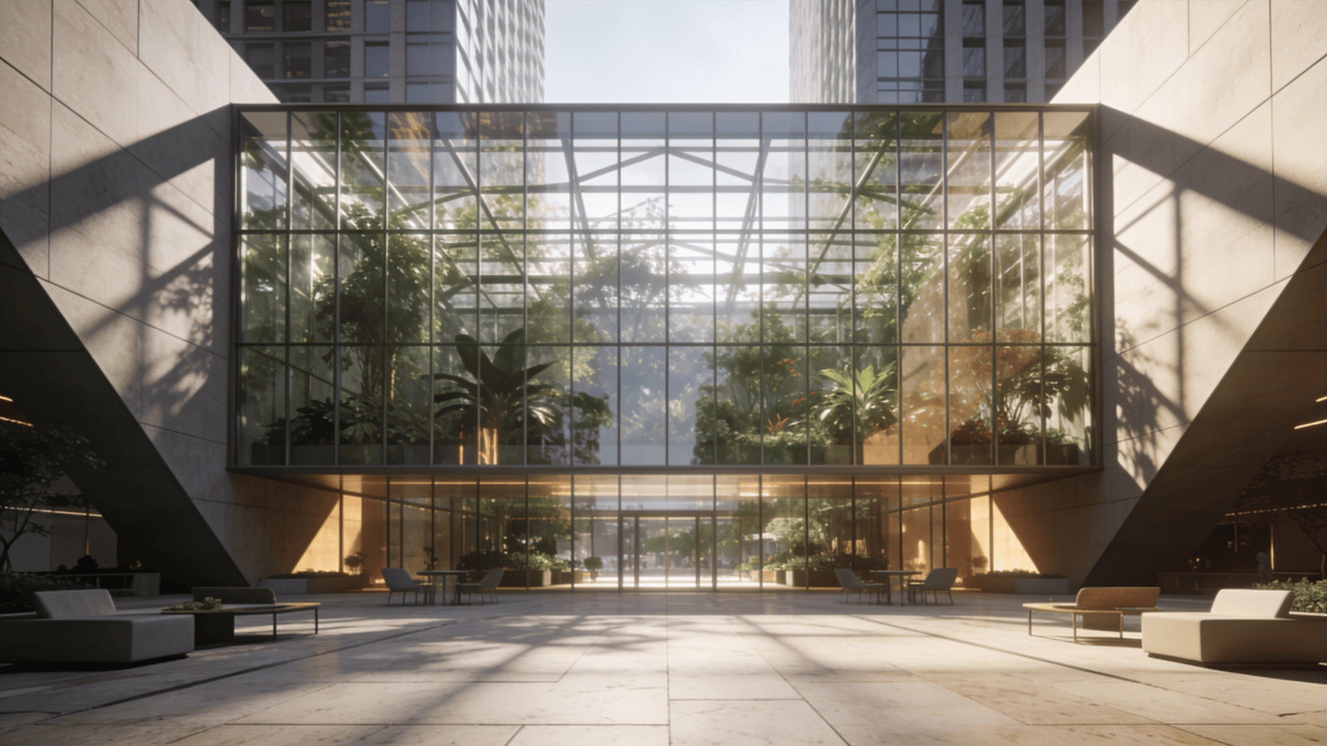 Greenhouse with Glass Curtain Wall — Urban Plaza