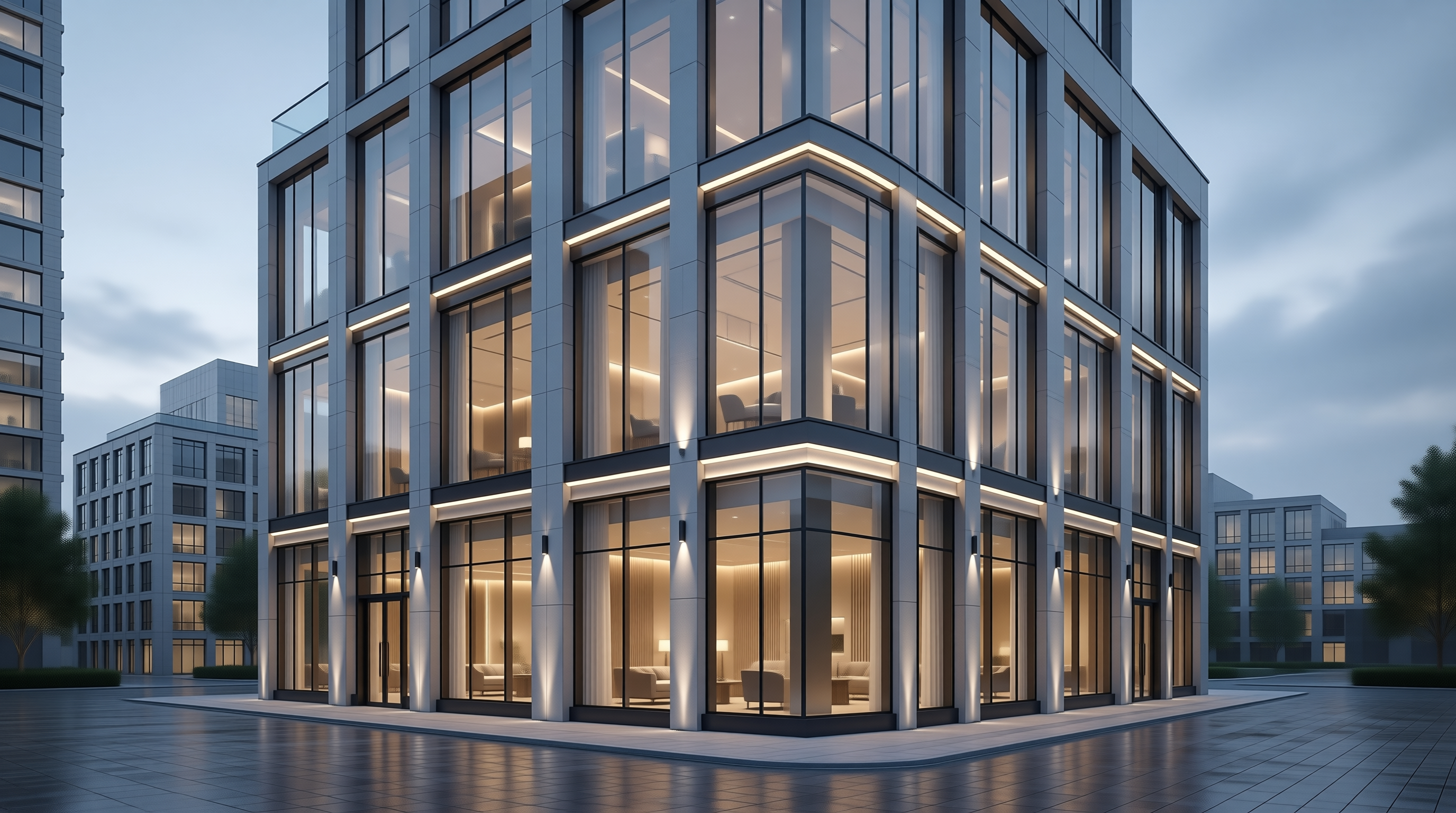 Modern Glass Building at Dusk