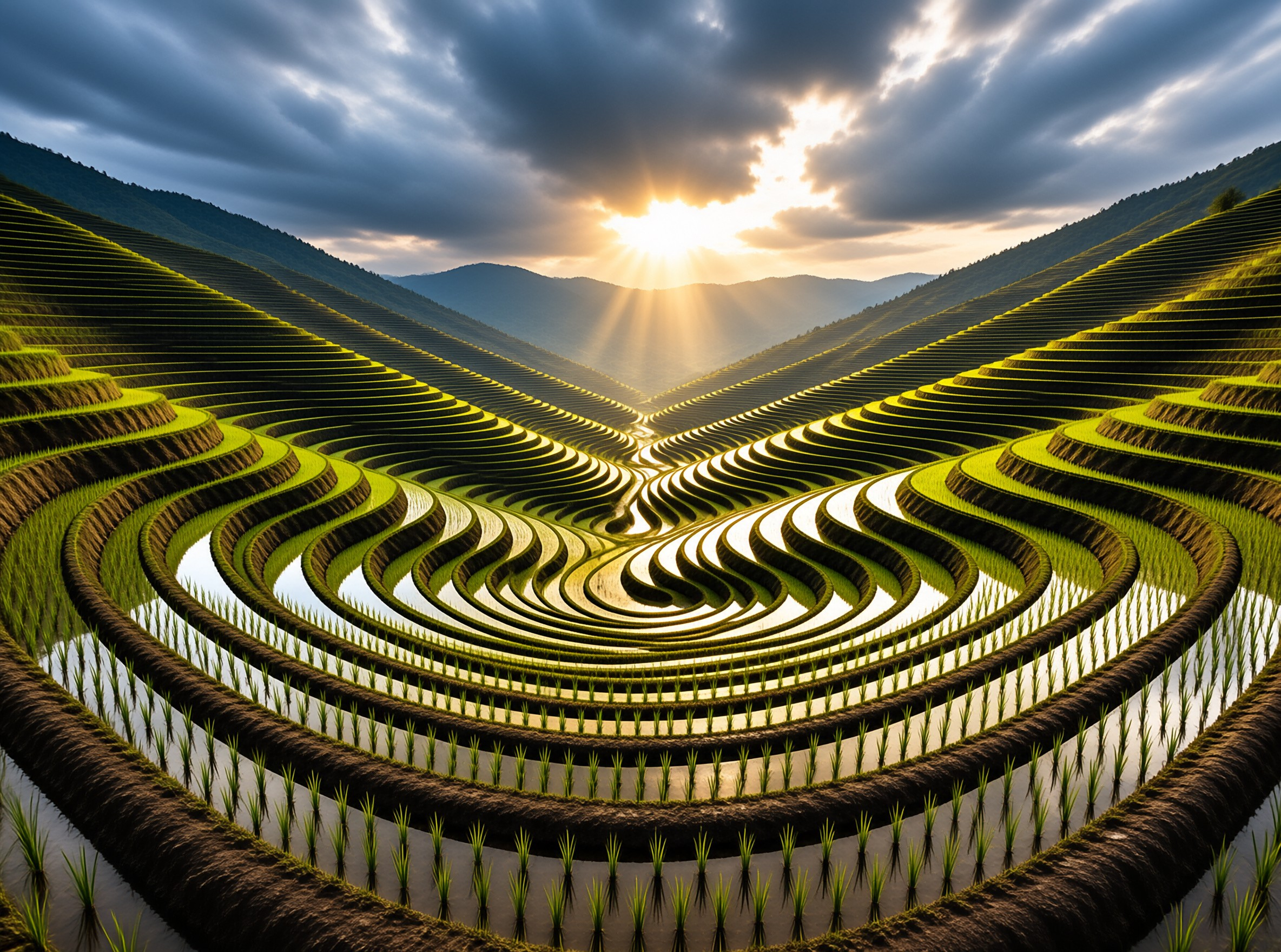 Sunlit Terraced Fields