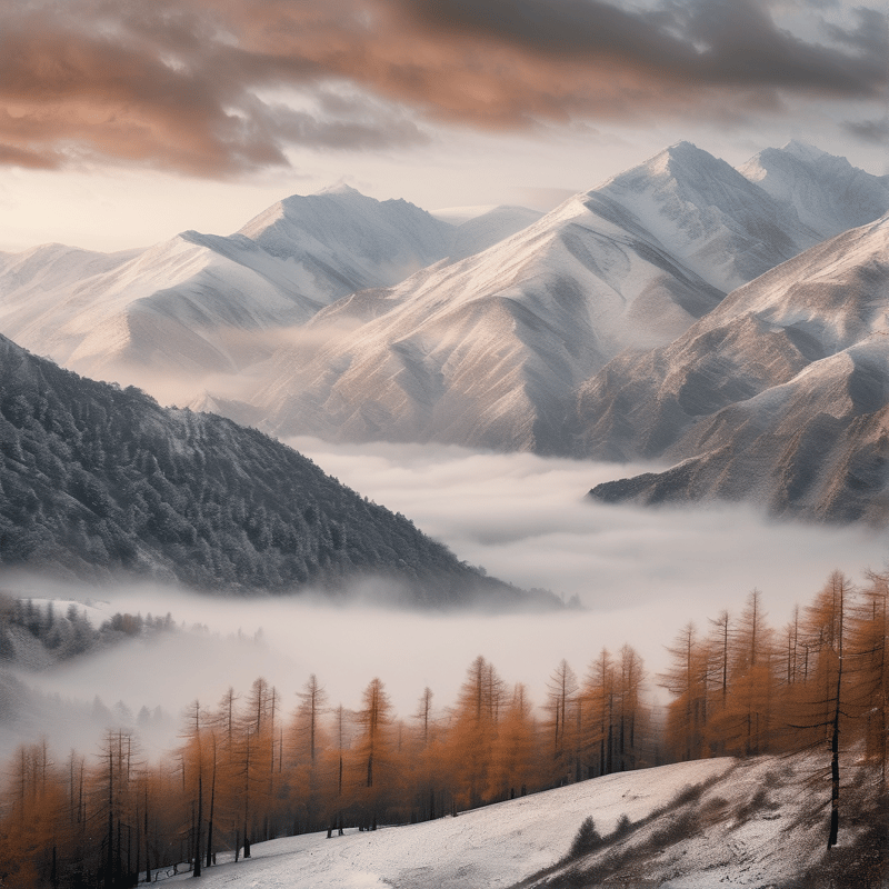 Snowy Peaks and Golden Trees