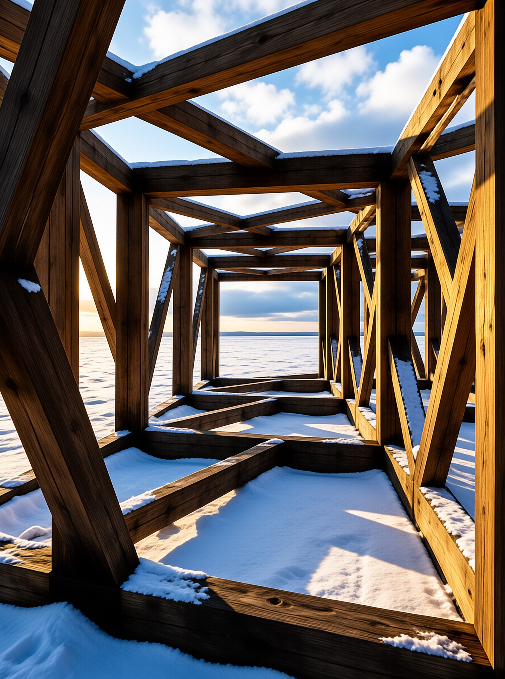 Snowy Wooden Framework