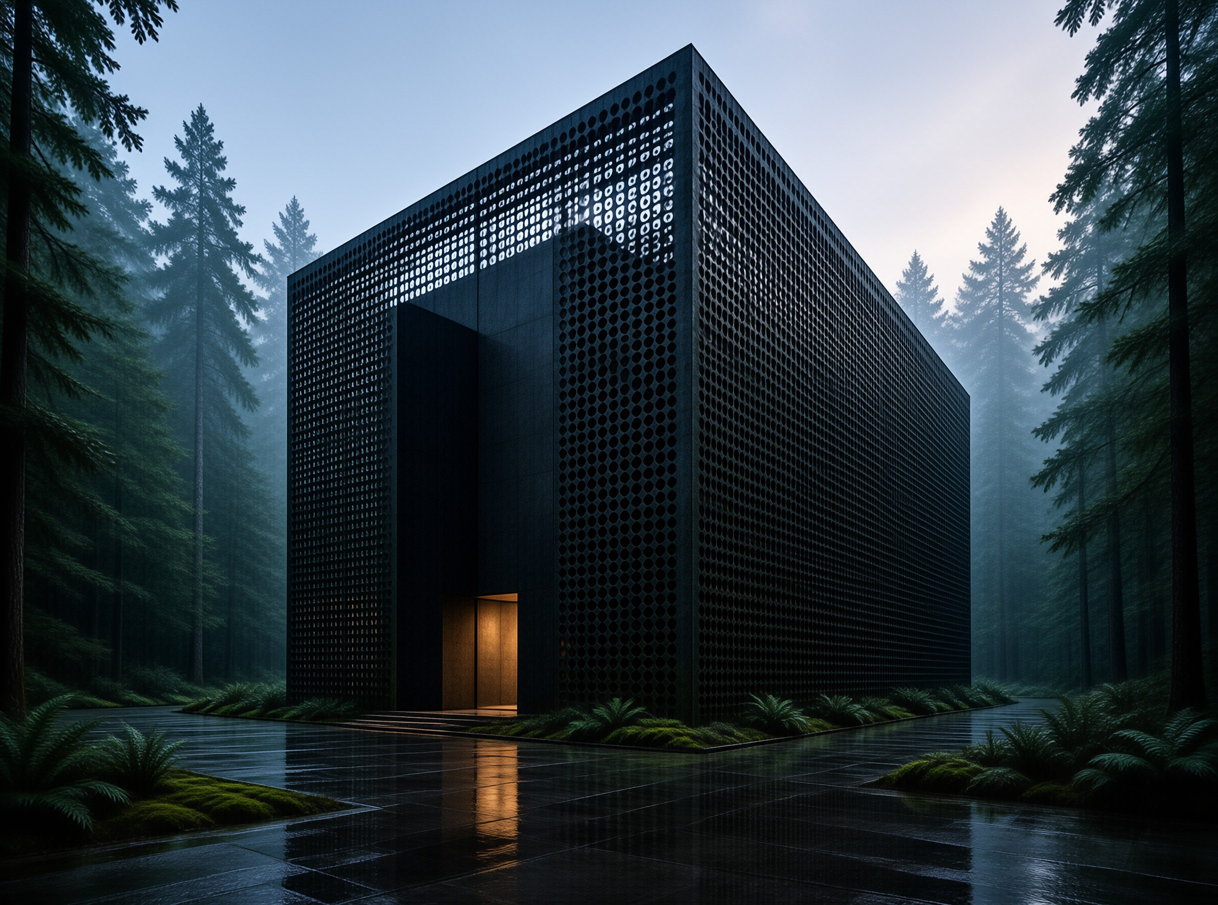 Dark Pavilion in Misty Forest