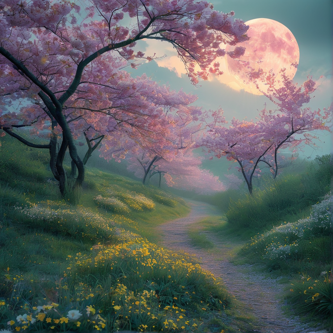 Moonlit Cherry Blossom Path