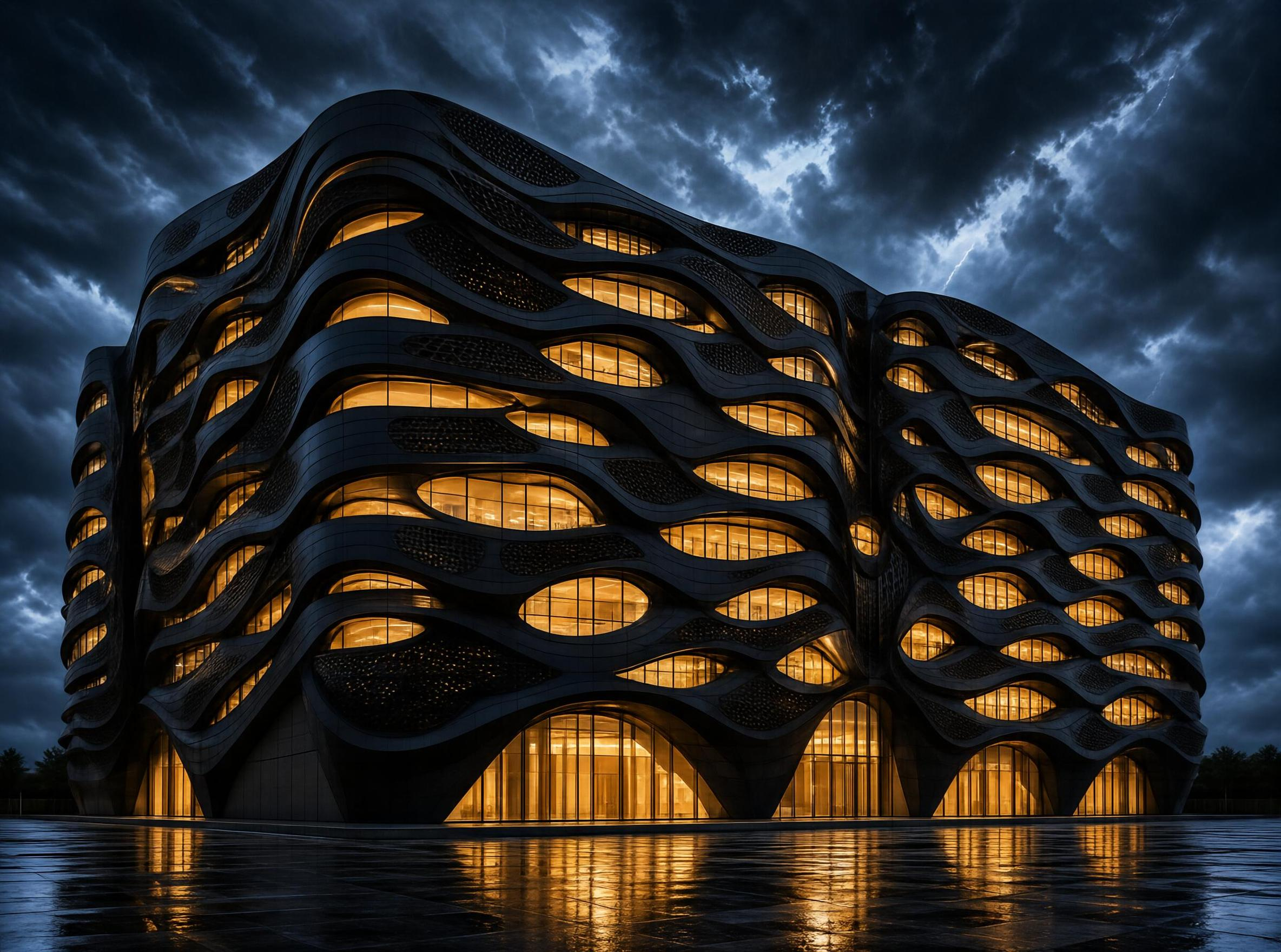 Futuristic Organic Building at Night