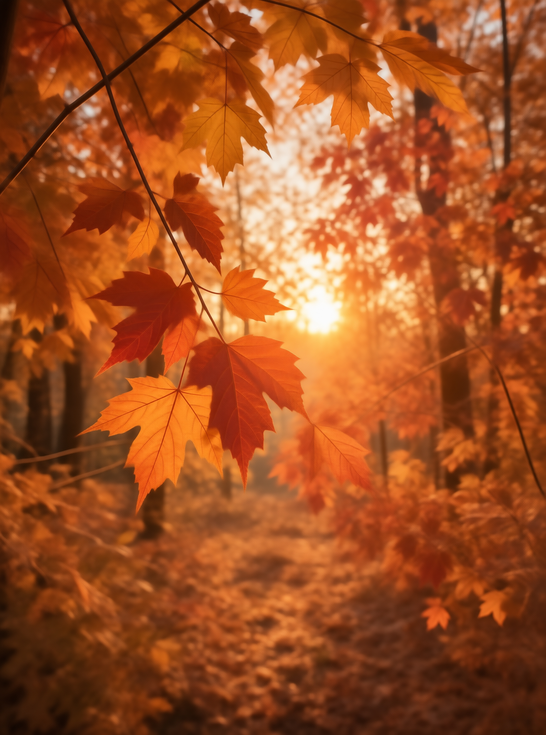 Autumn Forest with Maple Leaves
