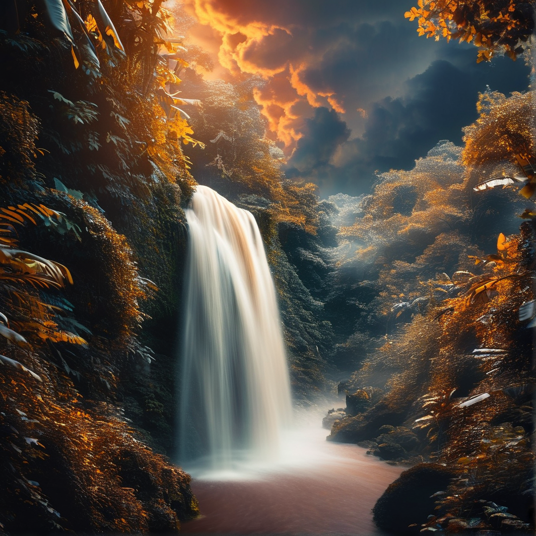 Jungle Waterfall Sunset
