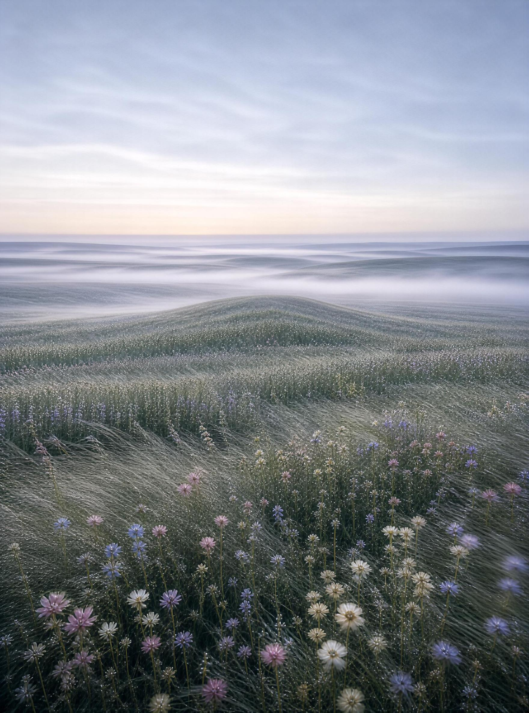 Misty Meadow with Wildflowers