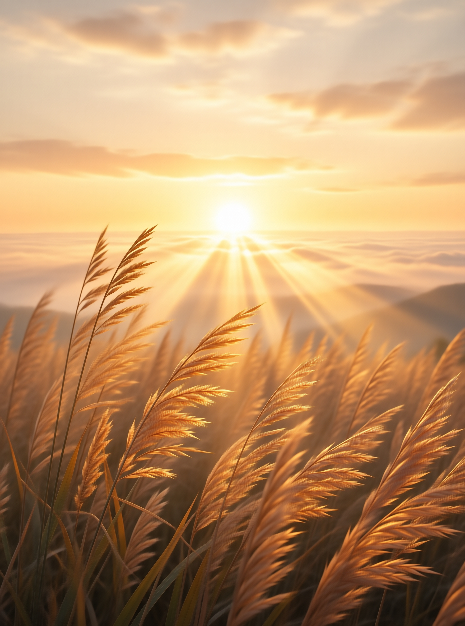 Golden Sunrise Over Grass