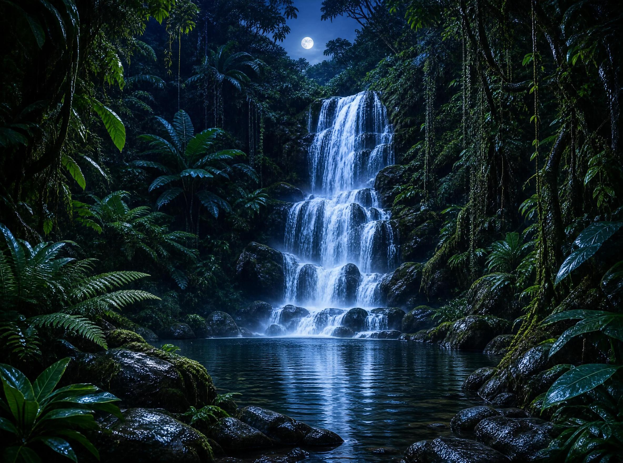 Night Jungle Waterfall